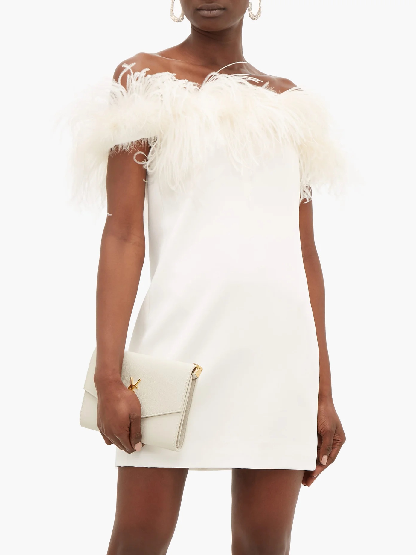 Feather-trimmed crepe mini dress - 7