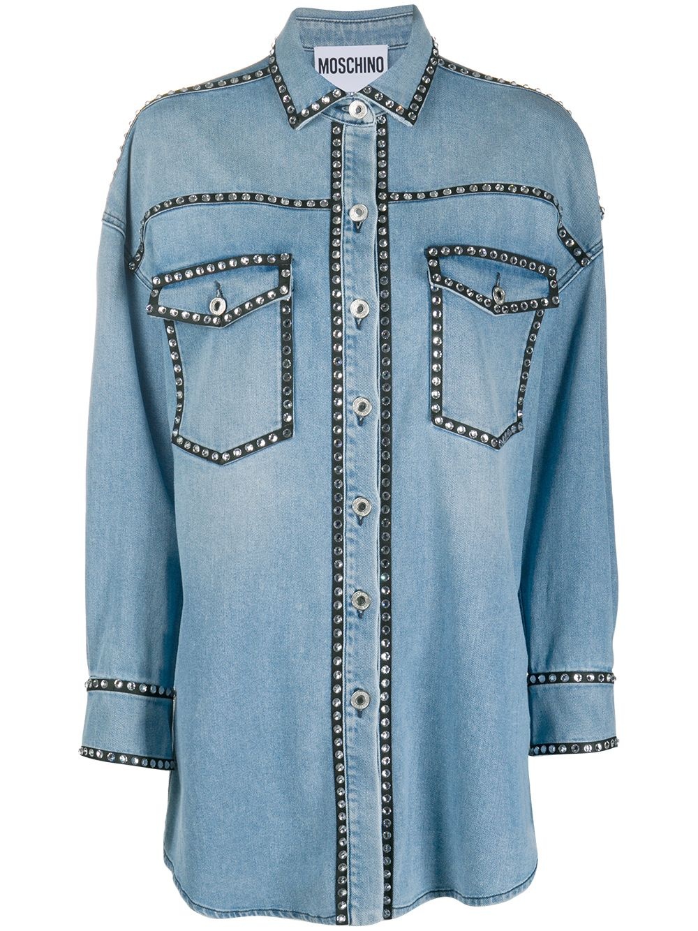 crystal-embellished denim shirt - 1