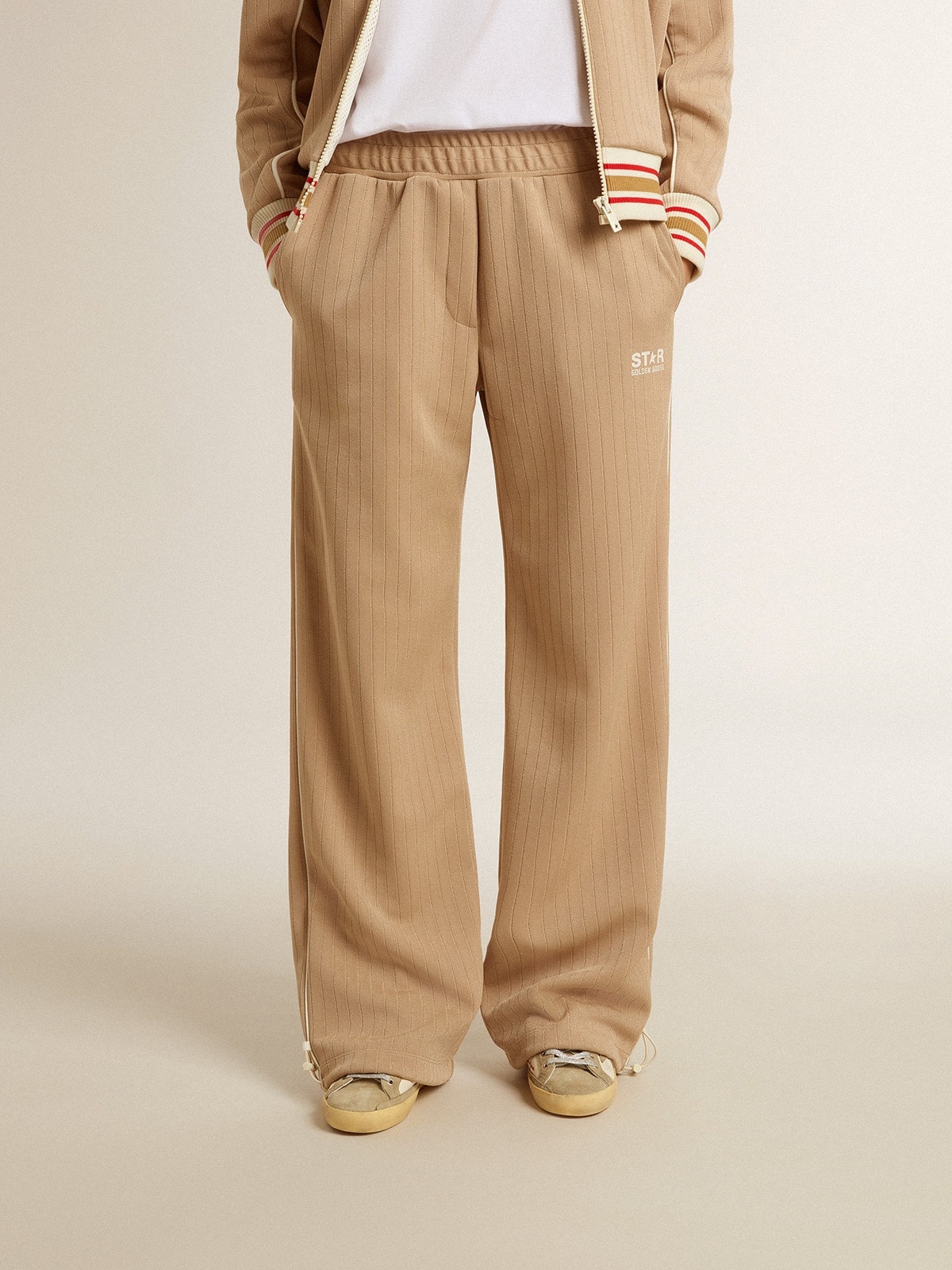 Women’s light beige joggers with white logo - 2