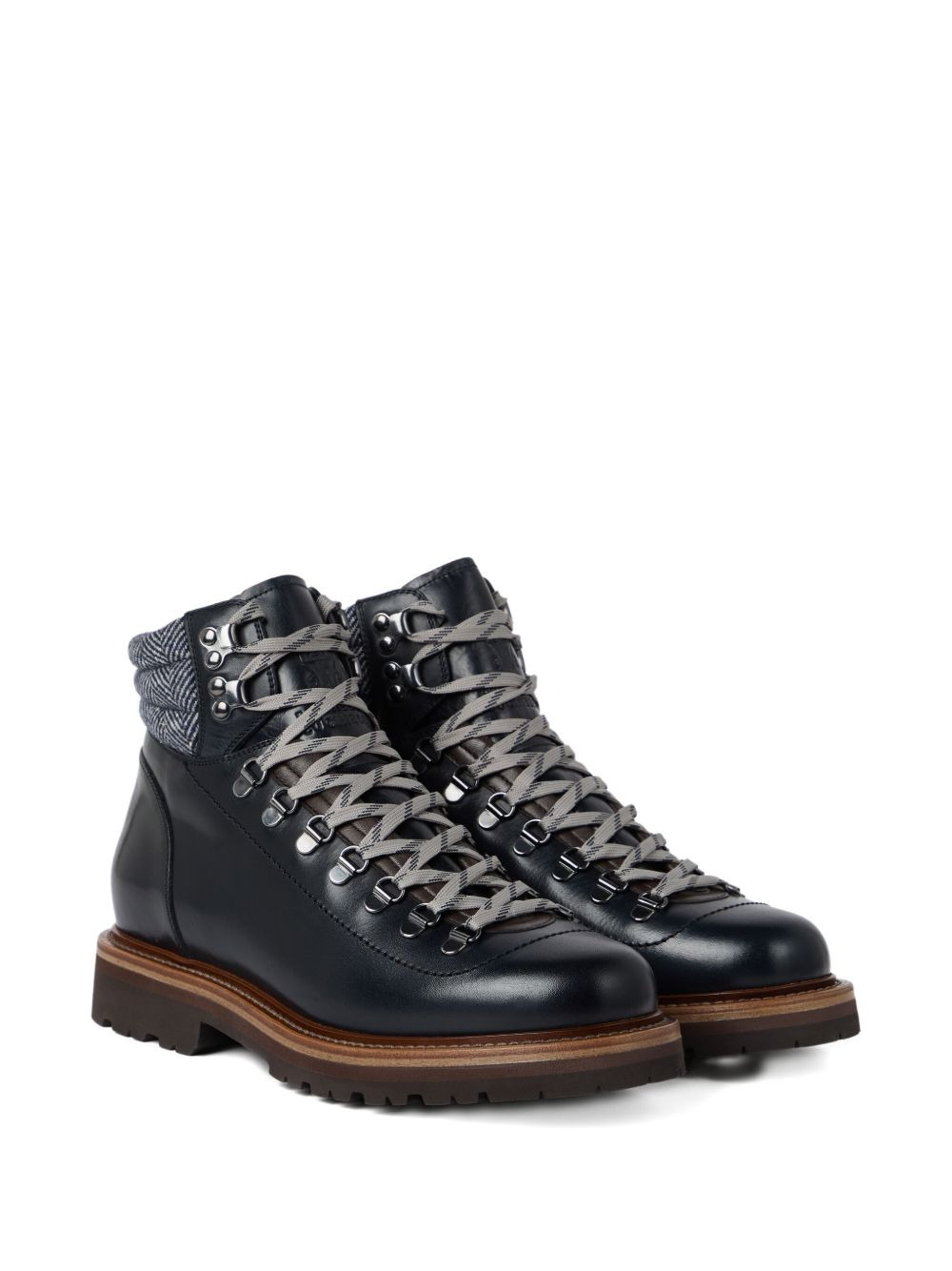 lace-up herringbone-detail hiking boots - 2