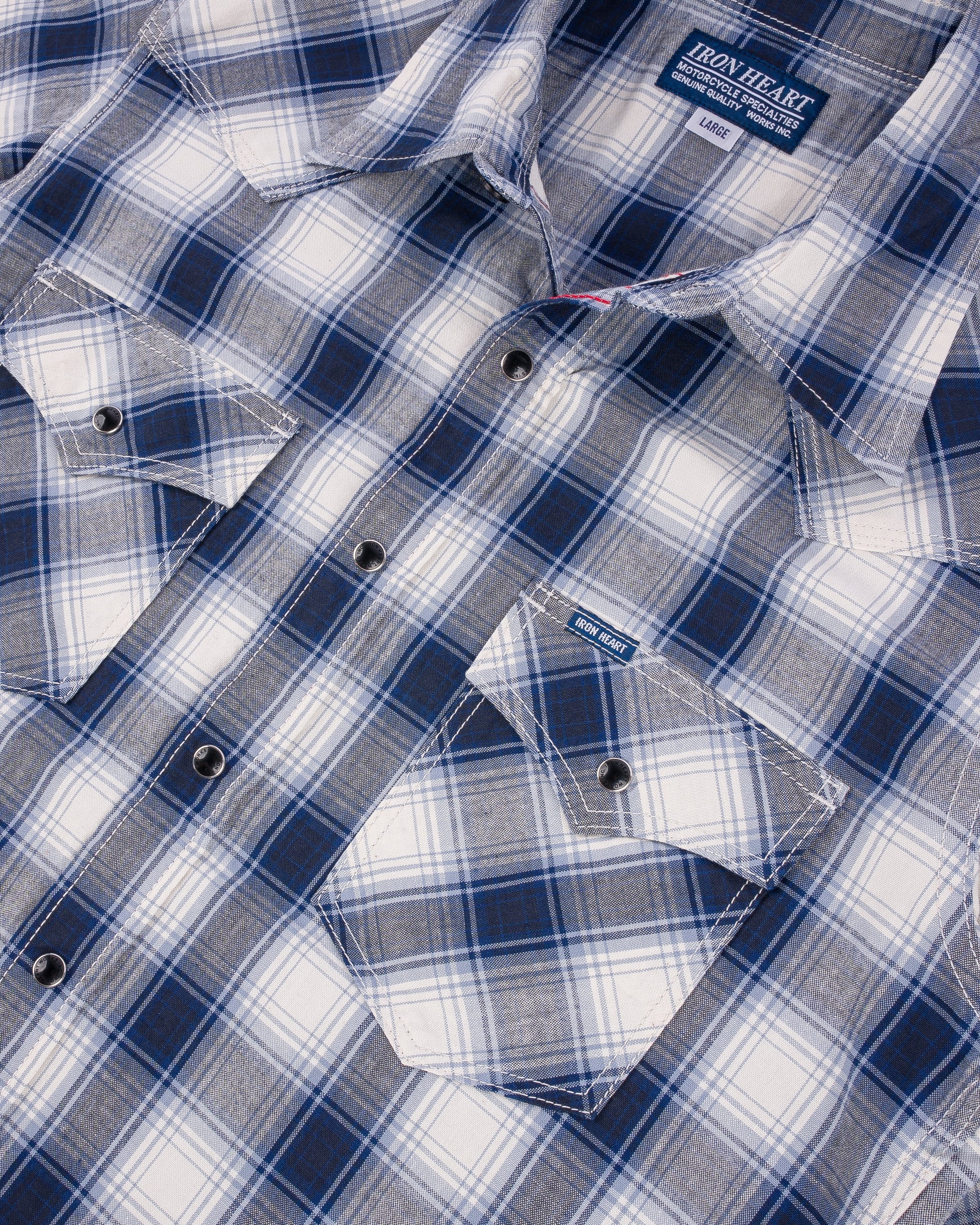 5OZ SELVEDGE SHORT SLEEVED MADRAS CHECK WESTERN SHIRT - BLUE - 9
