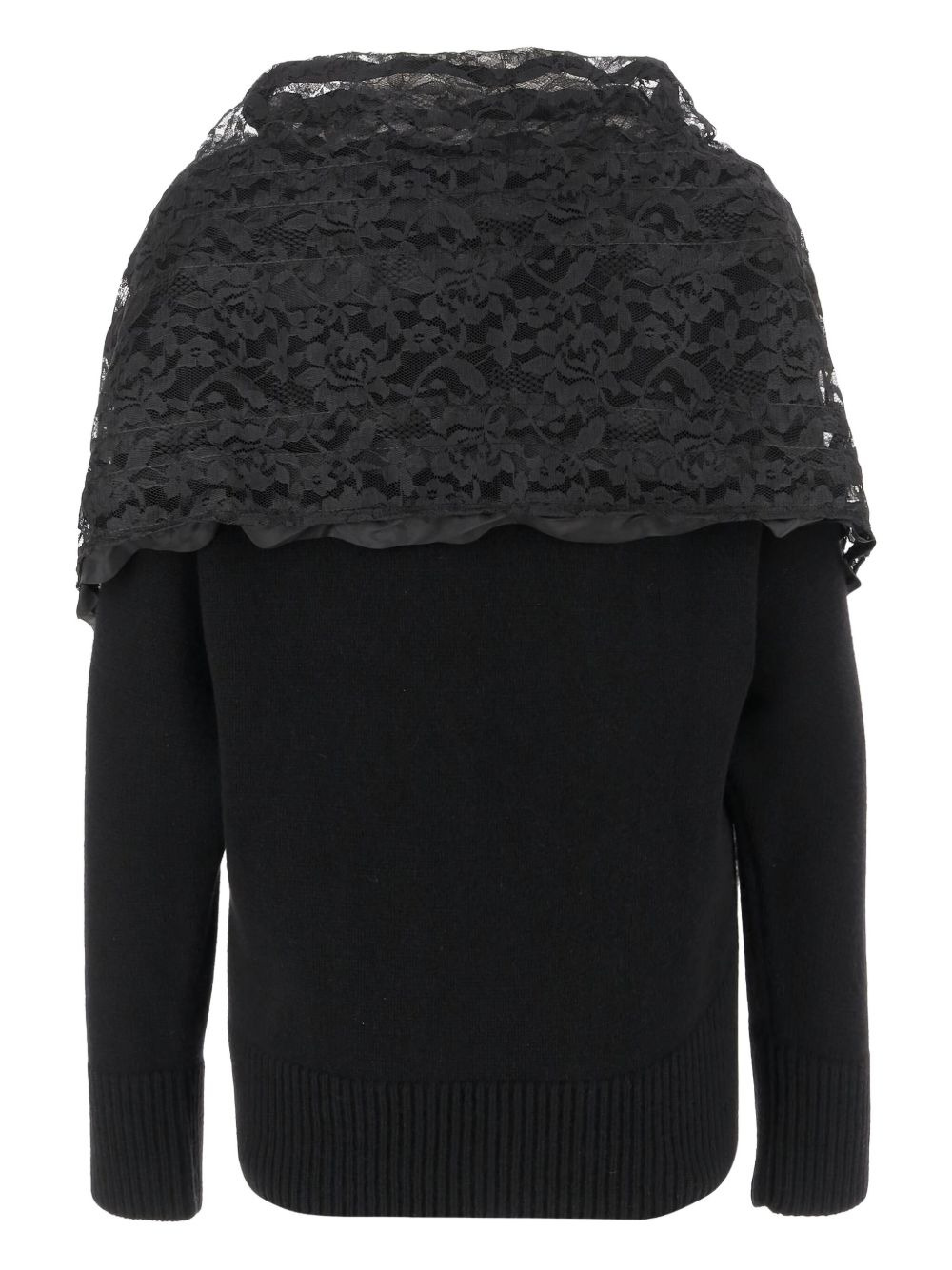 lace-insert crew-neck cardigan - 2