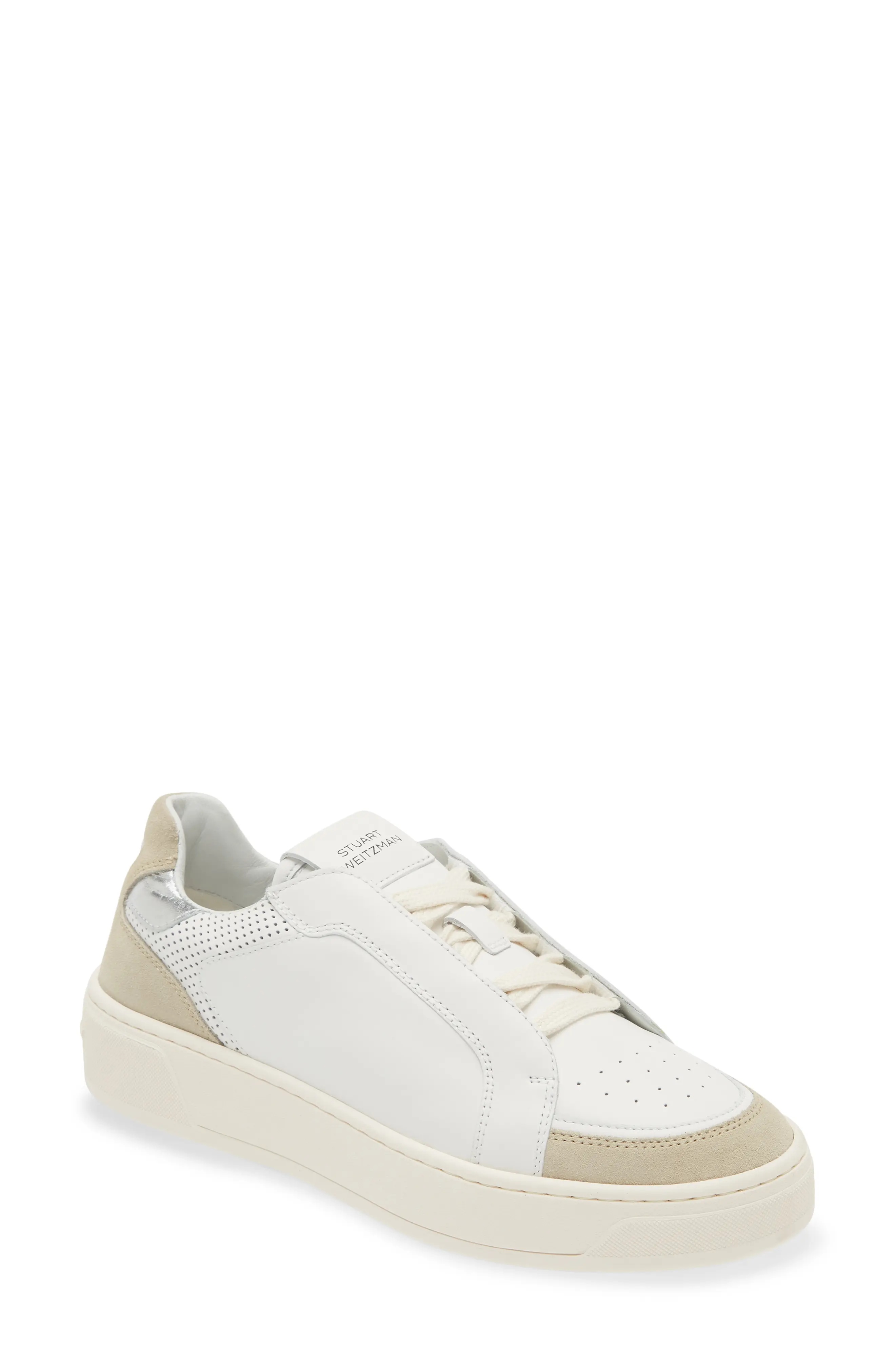 Courtside Retro Sneaker in Beige/White/Silver Calf - 1