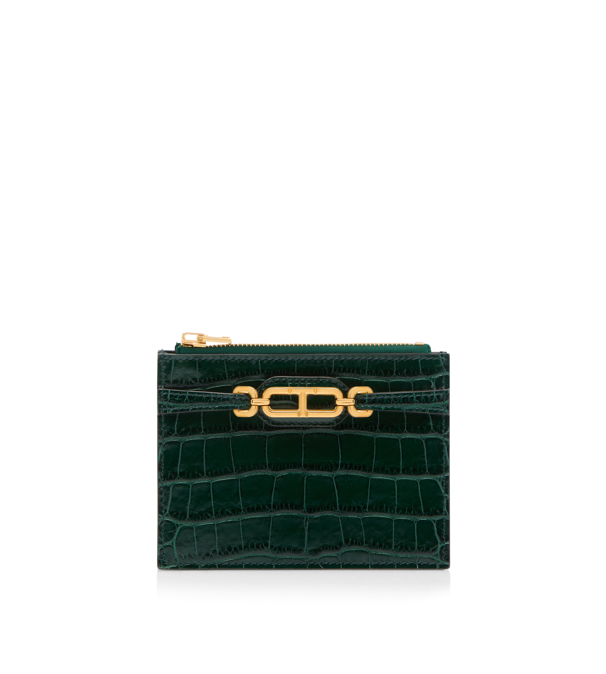 STAMPED CROCODILE LEATHER WHITNEY ZIPPED CARD HOLDER - 1