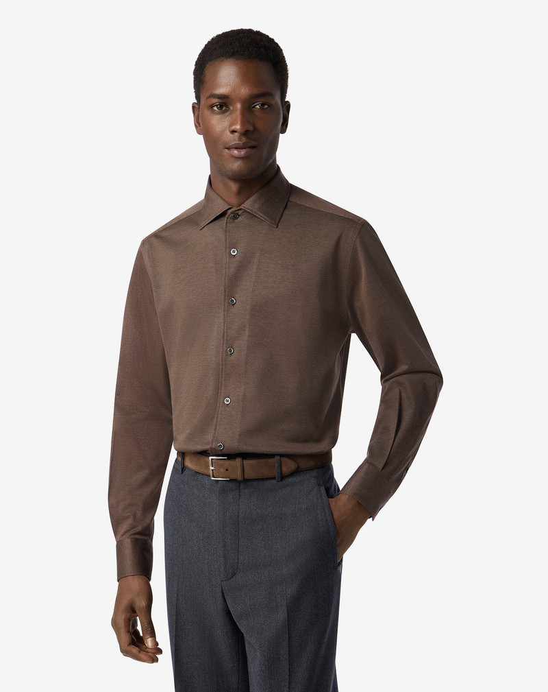 CORNELIANI Brown cotton jersey shirt outlook