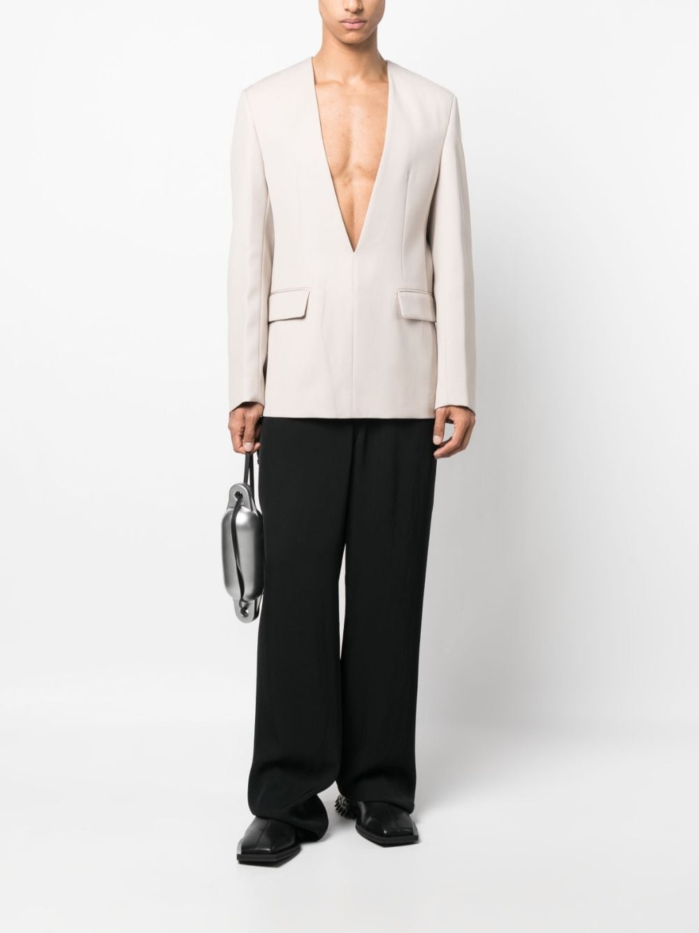 plunging V-neck wool blazer - 3