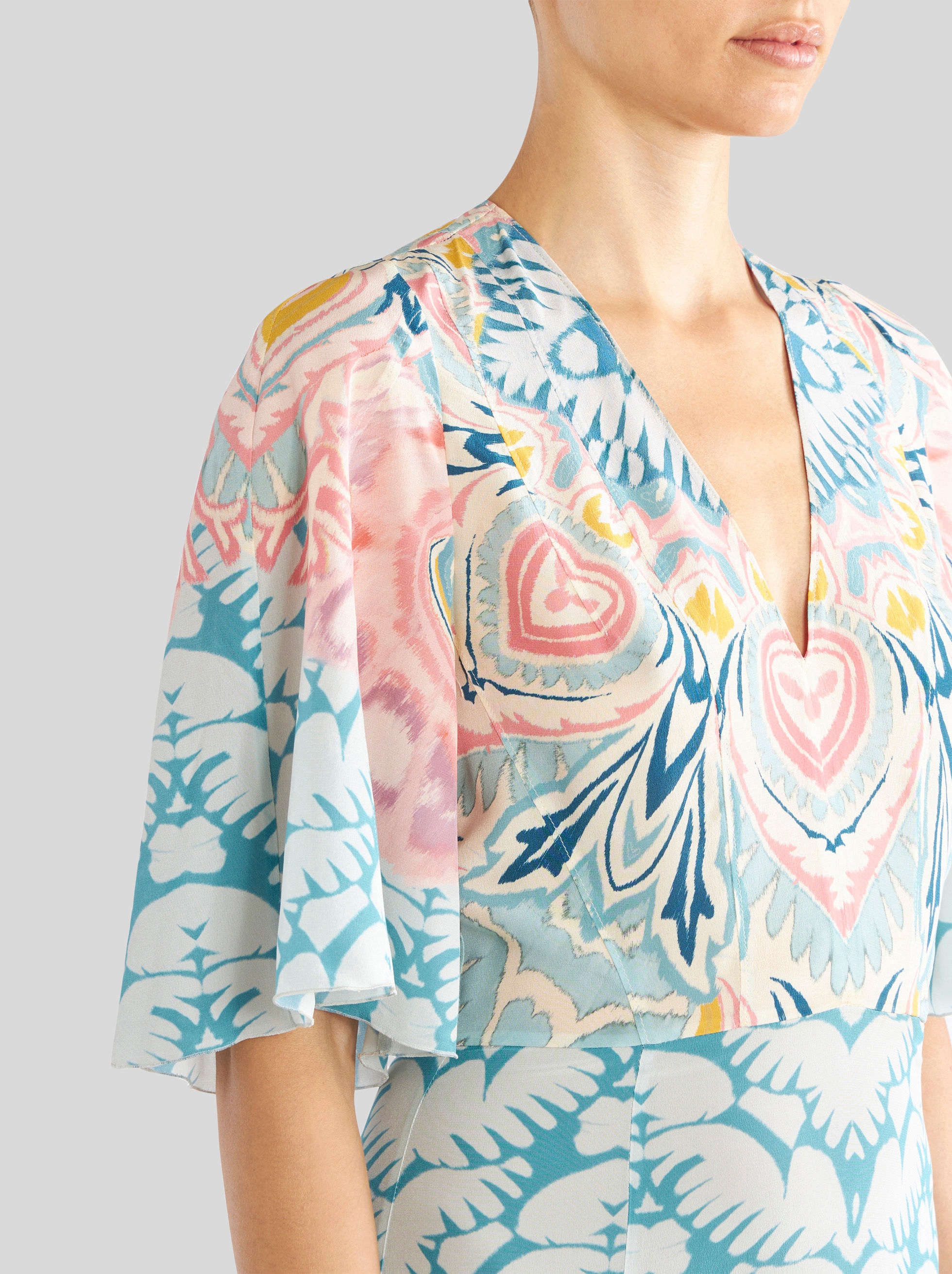 SILK DRESS WITH FLORAL LUCKY CLOVER DESIGN - 2