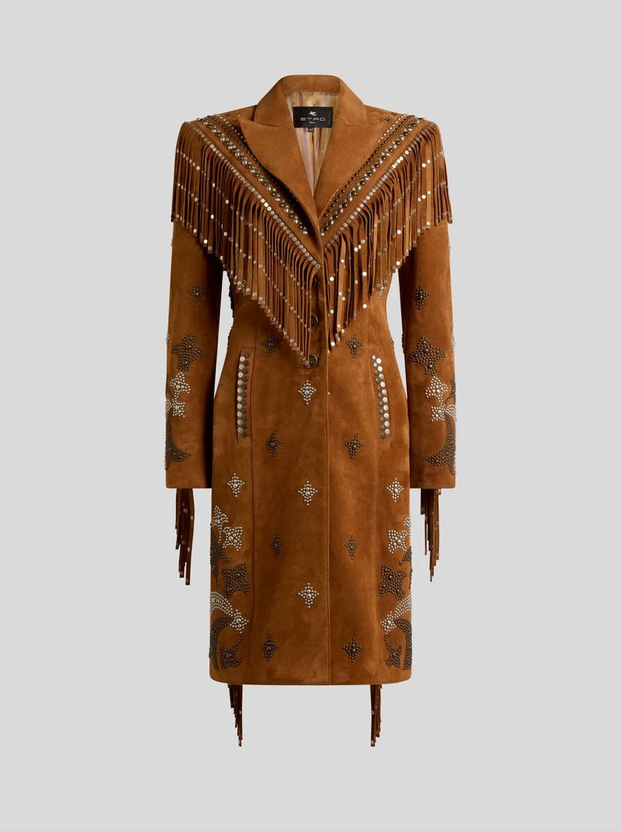 LEATHER COAT WITH STUDS AND FRINGING - 1