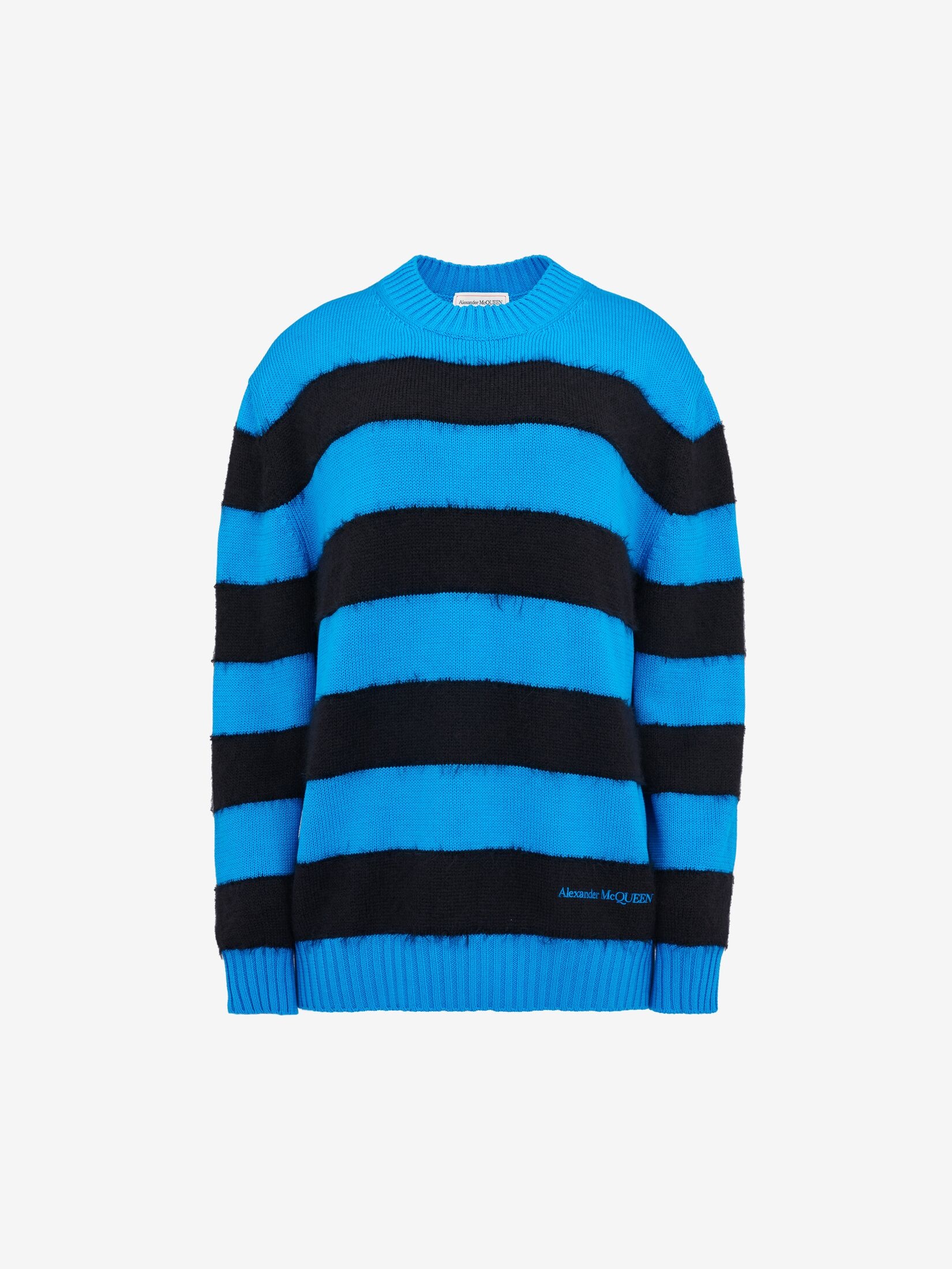 Women's Striped Crew-neck Jumper in Lapis Blue/black - 1