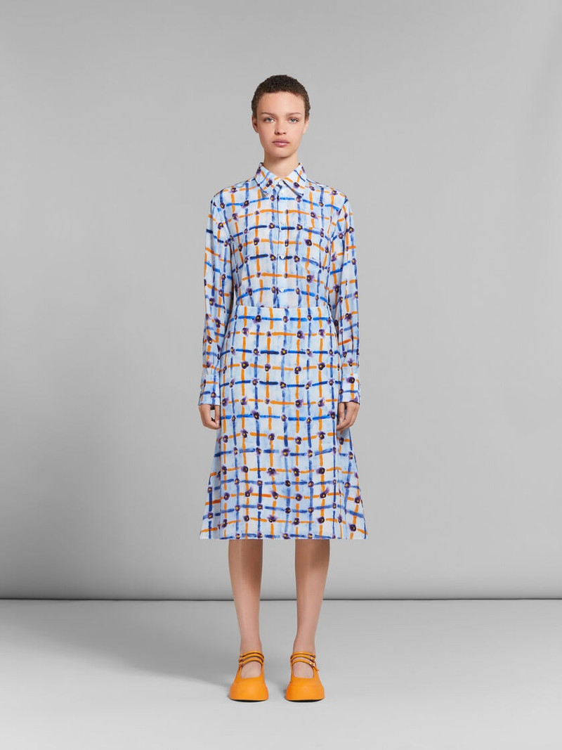 Marni LIGHT BLUE CRÊPE DE CHINE MIDI SKIRT WITH SARABAND PRINT outlook