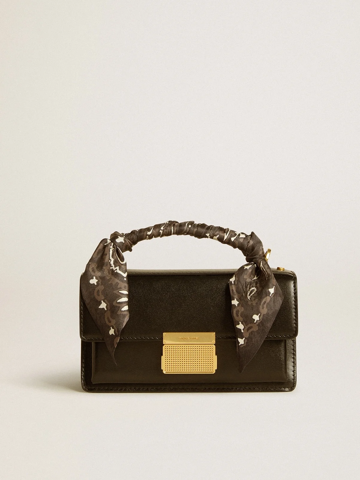 Small Venezia Bag in black boarded leather with silk scarf - 1