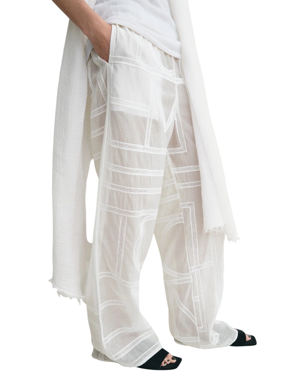 Monogram Crochet Pants In White - 4