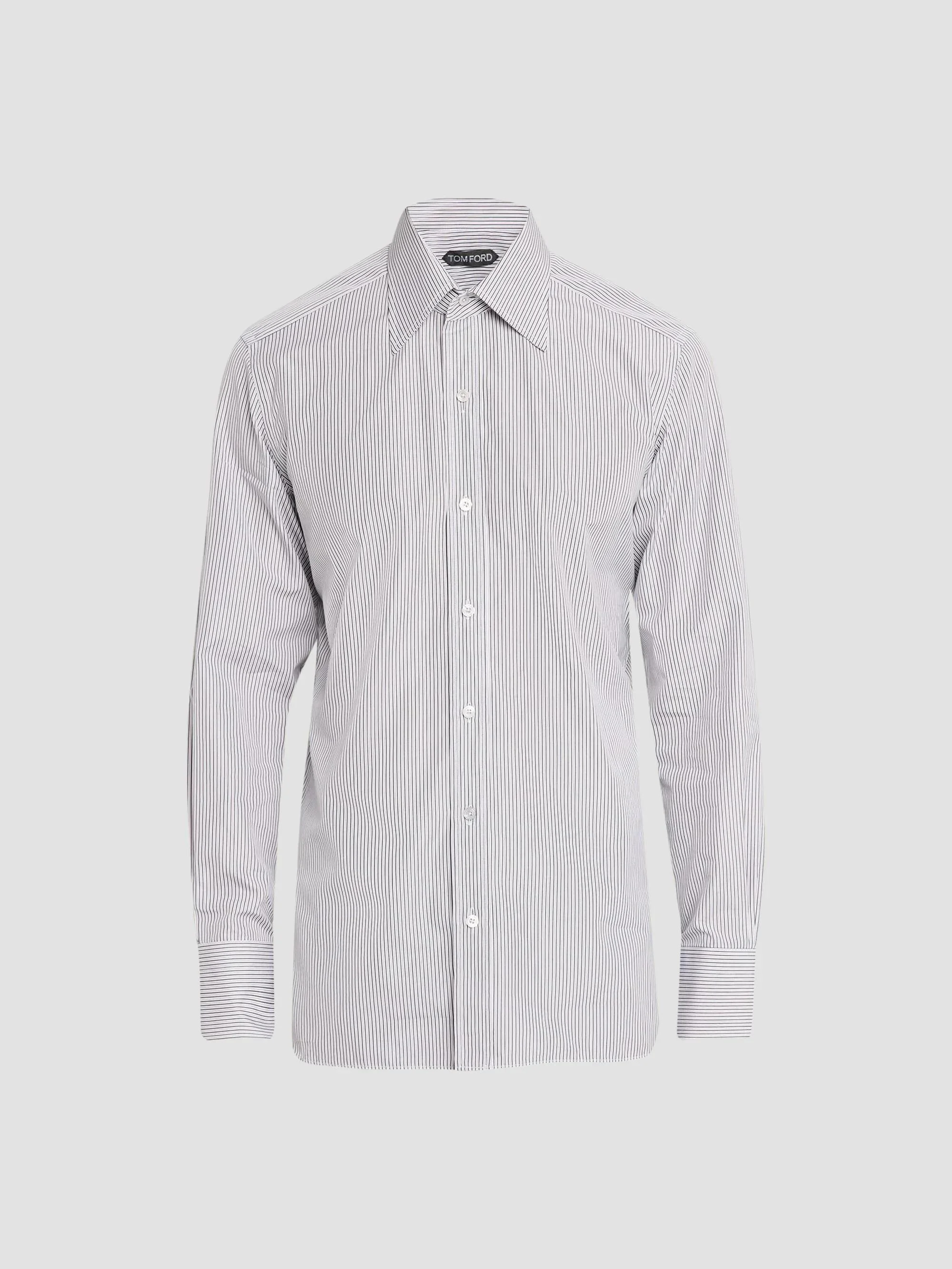 Men's Striped Cotton Classic-Fit Dress Shirt - White Black - 1