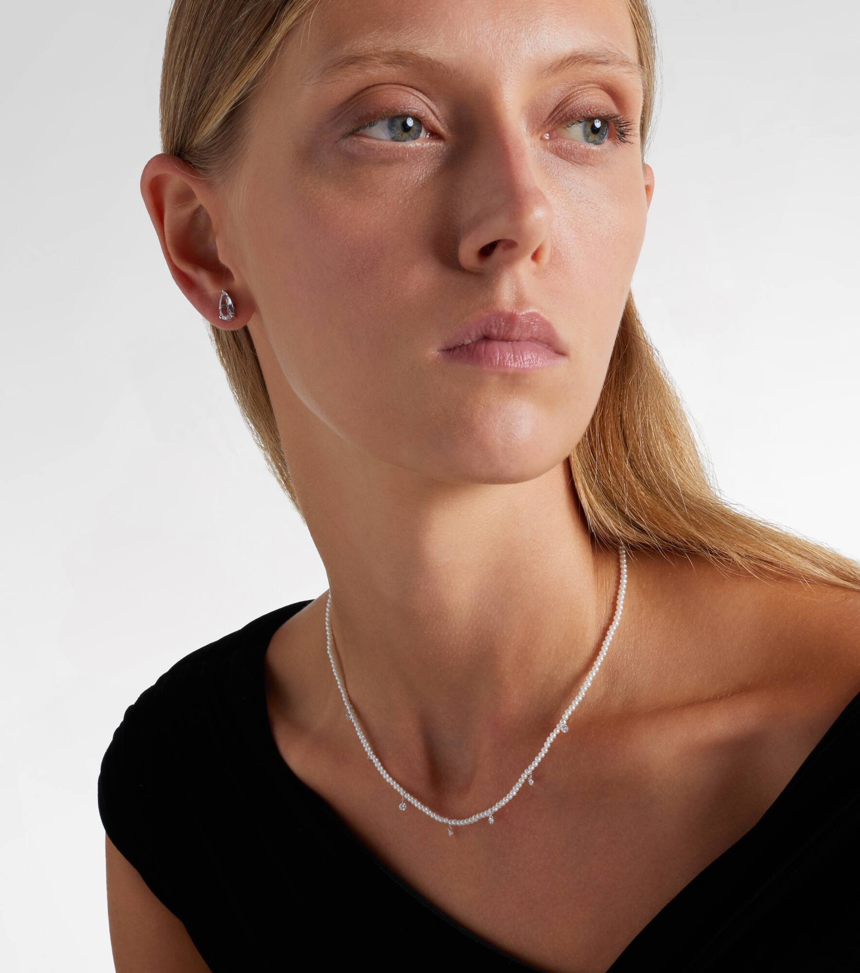 18kt white gold necklace with diamonds and pearls - 3