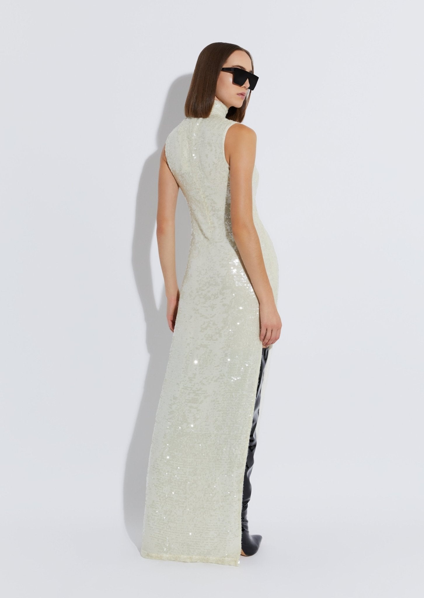 Sequin High Neck Sleeveless Gown - 3