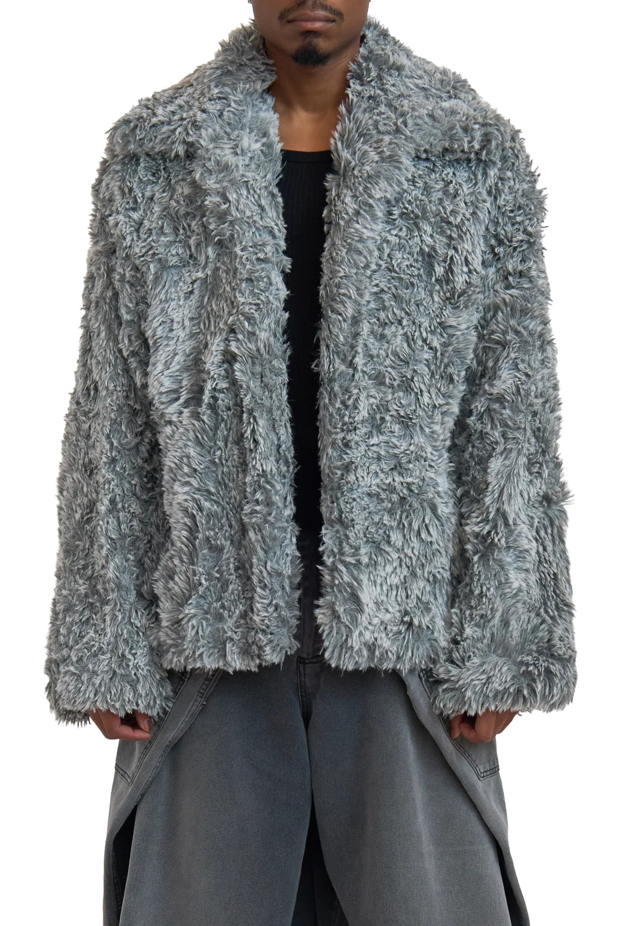 Doublet Sinister Mouth Faux Fur Jacket Grey - 3