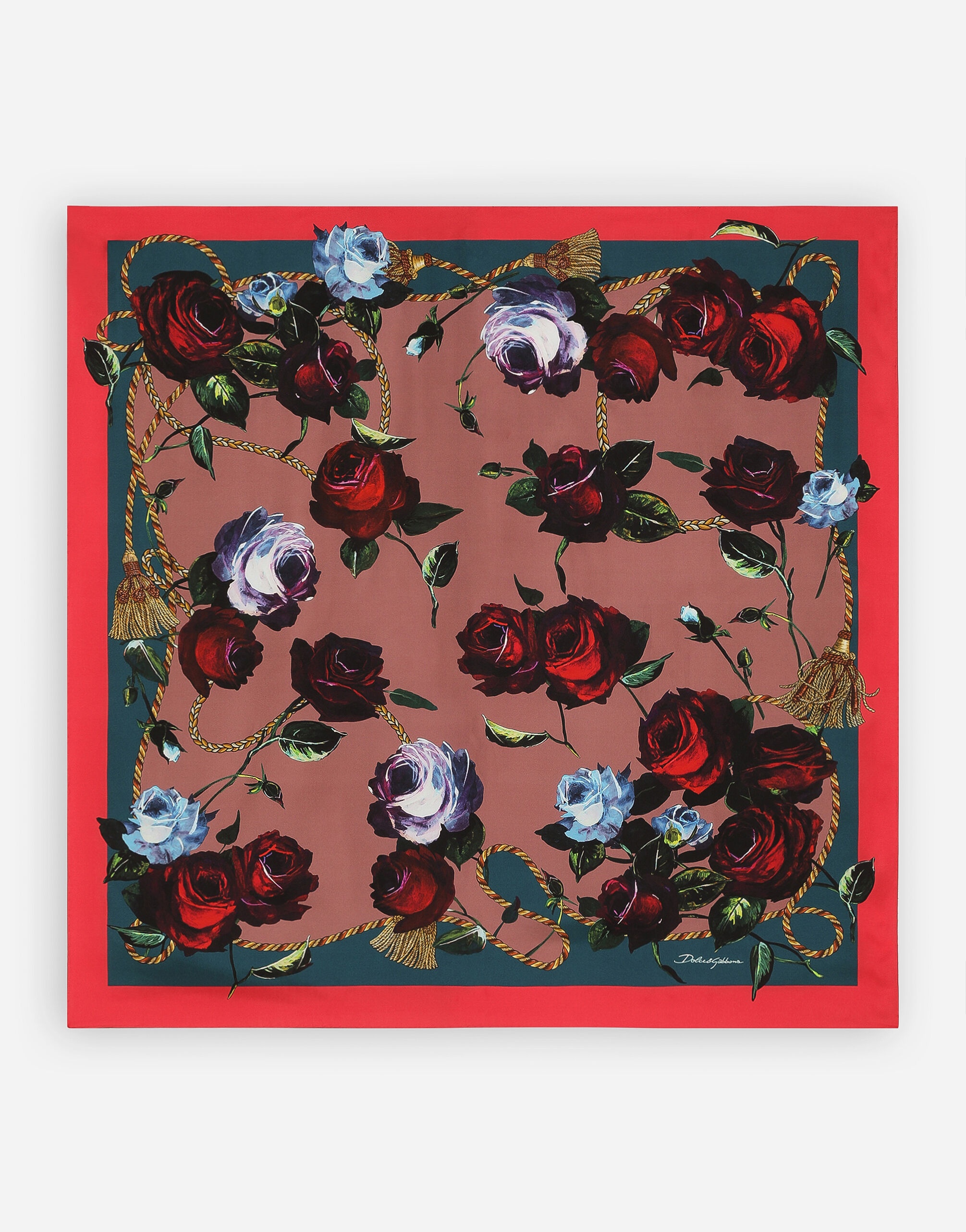 Twill scarf with vintage rose print (90 x 90) - 1