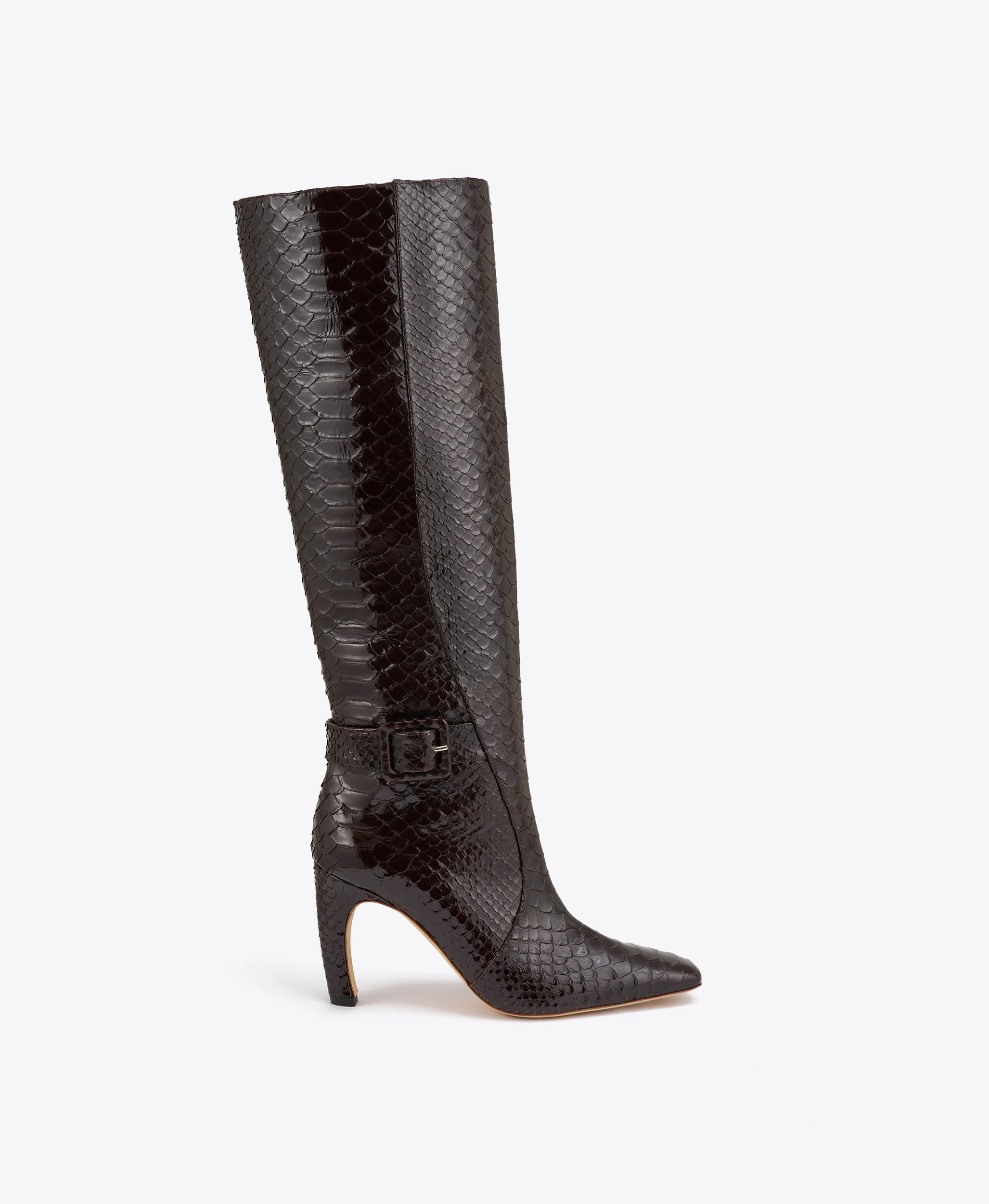 Raven 90 Dark Brown Embossed Leather Tall Boots - 1