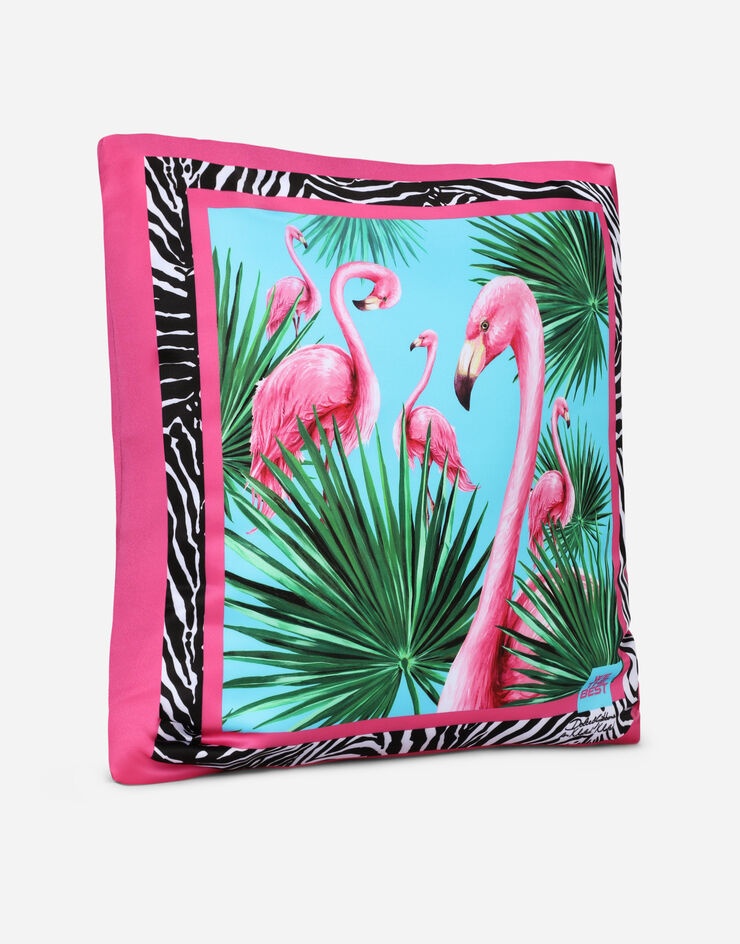 Flamingo-print silk pillow cover - 2