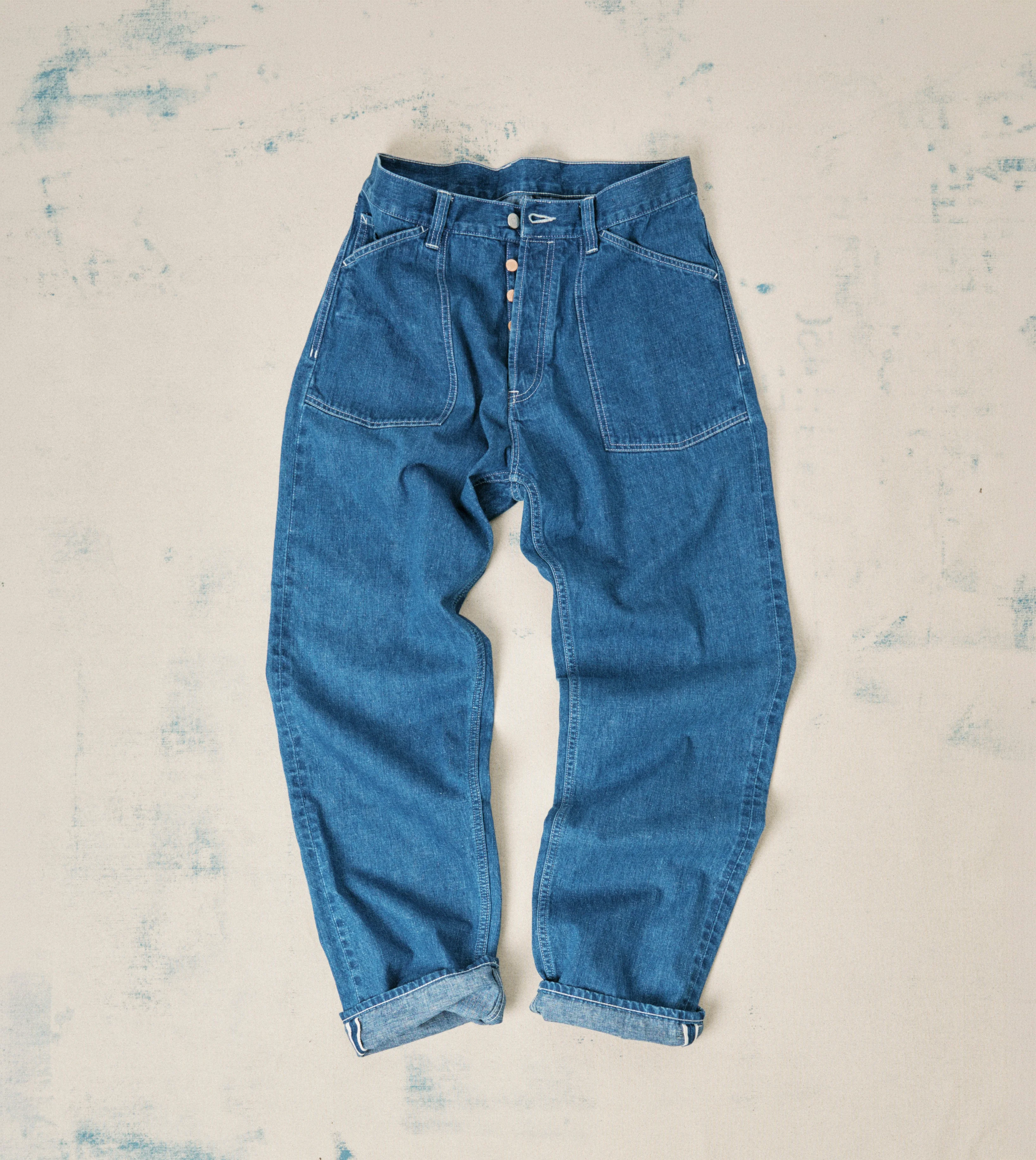 Stone Wash Selvedge Denim Naval Pant - 1