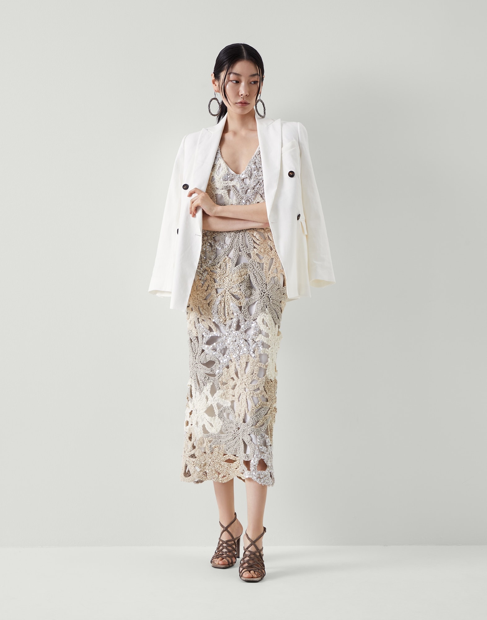 Handmade Marine Flower Crochet OPERA dress in linen, cotton and silk - 5