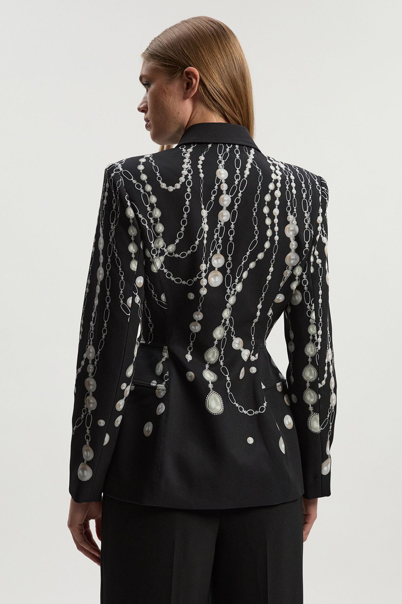 Archive Collection - Pearl Chain Print Satin Double Breasted Tailored Blazer 6
