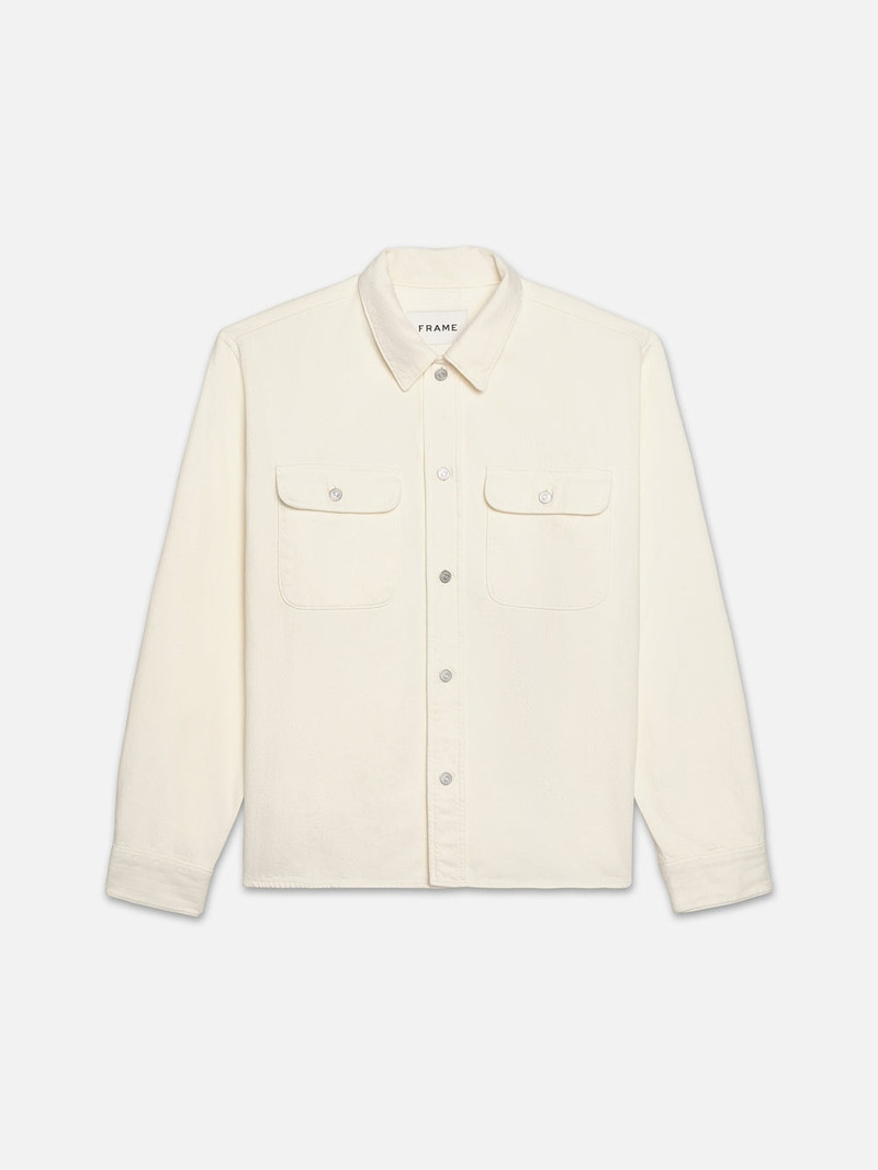 Textured Terry Overshirt in Off White - 1