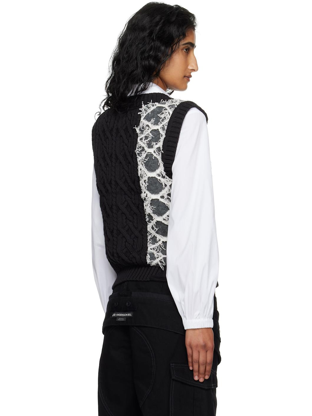 Black & Gray Boucle Cable Patchwork Knit Vest - 3
