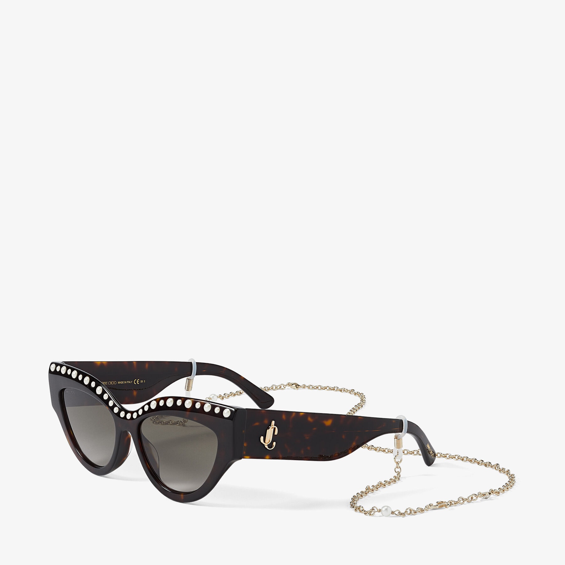 Sonja
Dark Havana Cat-Eye Sunglasses with Pearls - 3