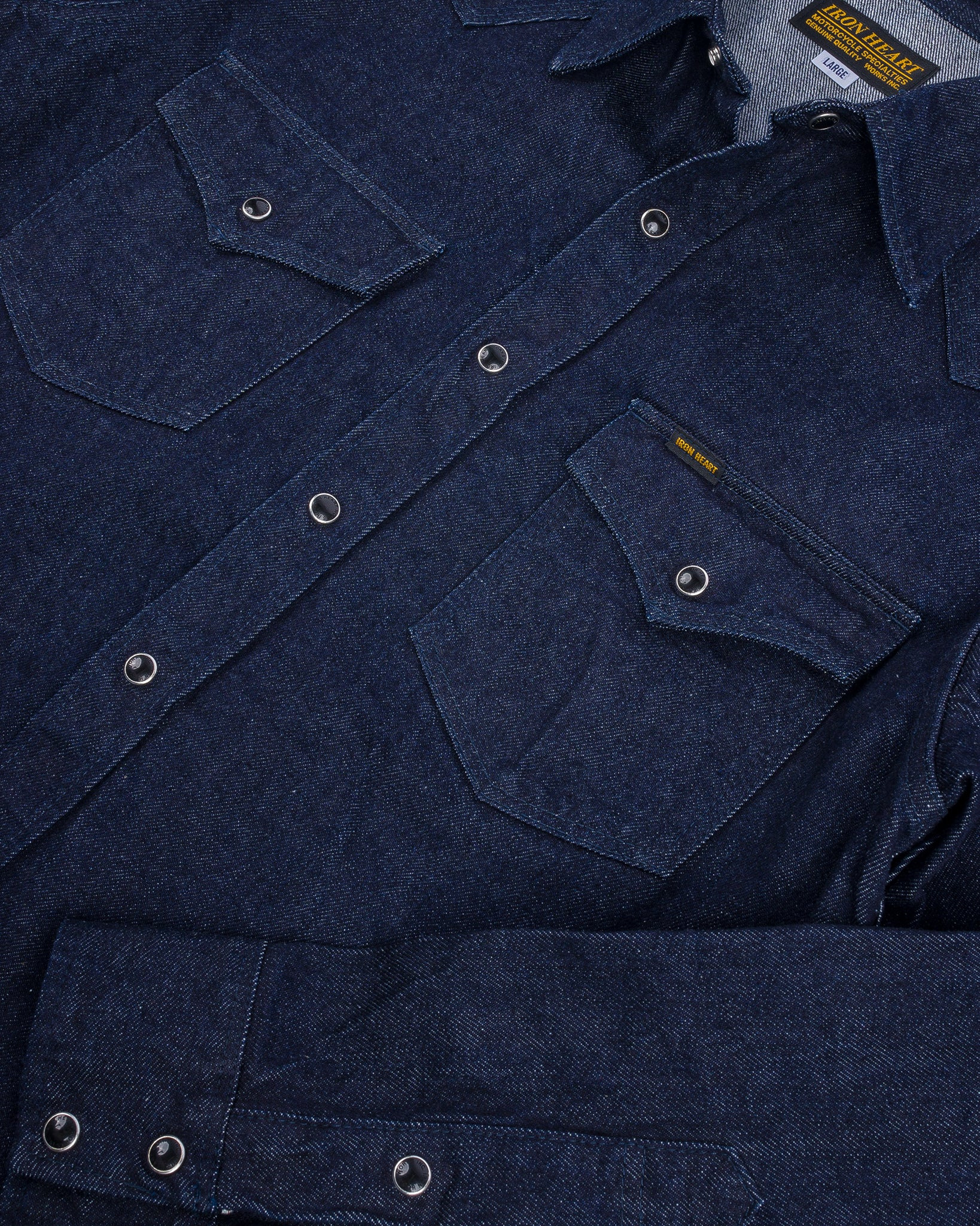 IHSH-33-T 12oz Selvedge Denim Western Shirt With Tonal Stitching - Indigo - 15