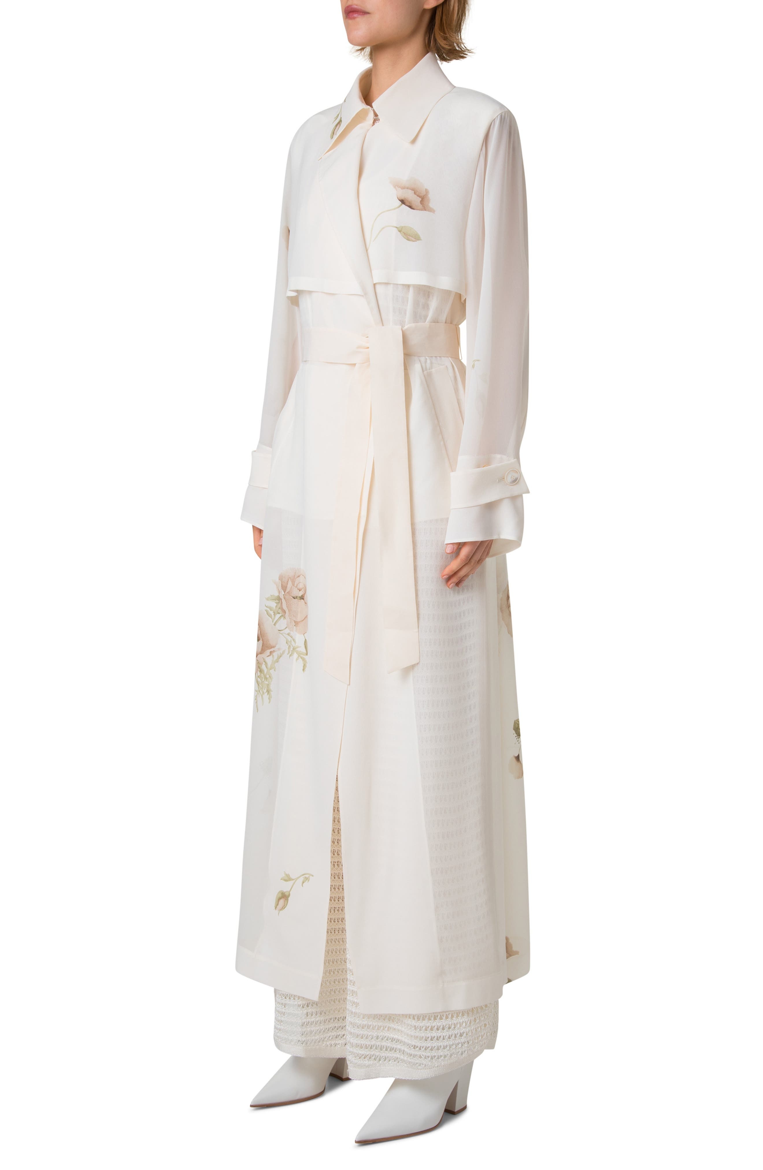 Akris Haider Silk Crepe Long Trench Coat in Ecru-Greige at Nordstrom - 3