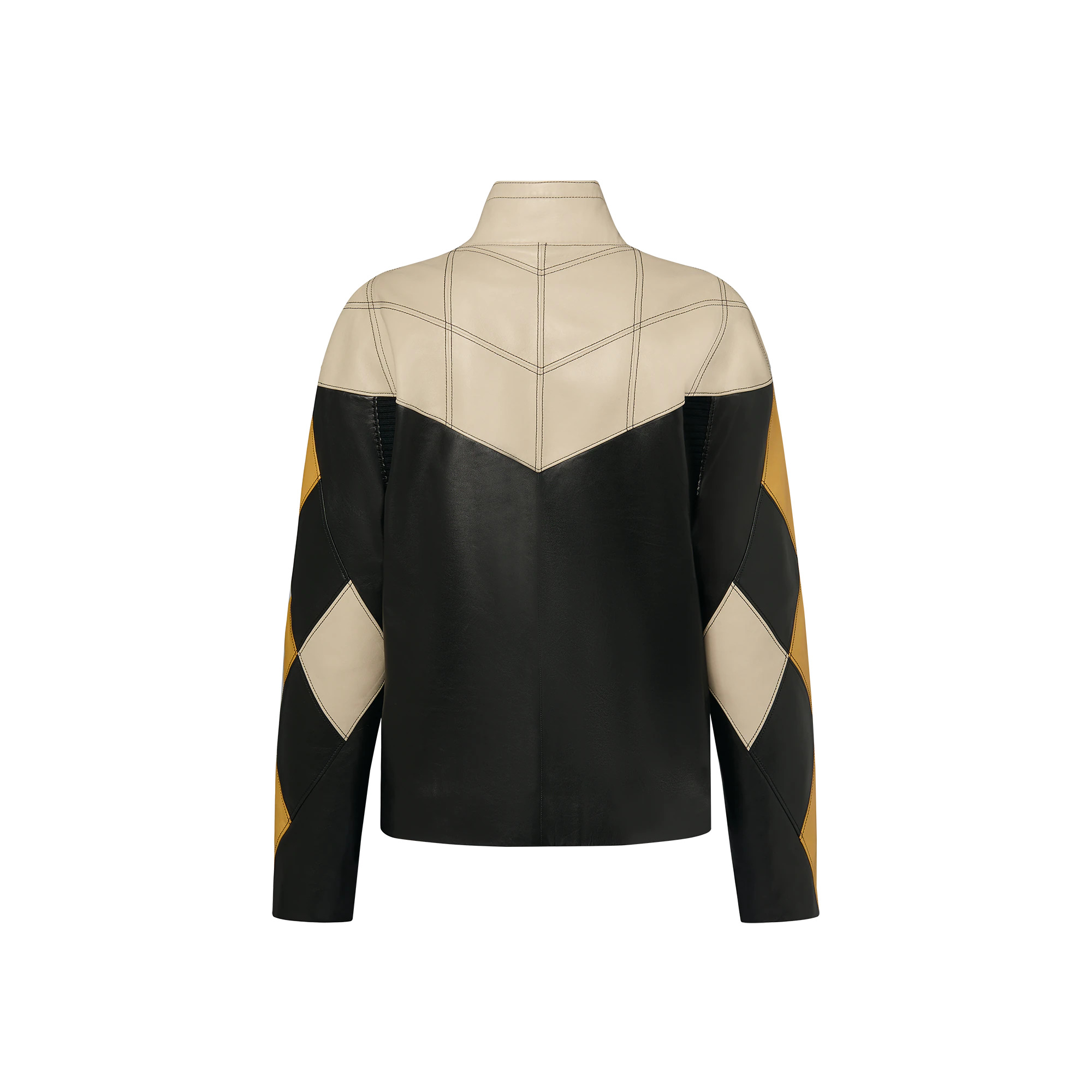 Harlequin Sleeve Leather Jacket - 3