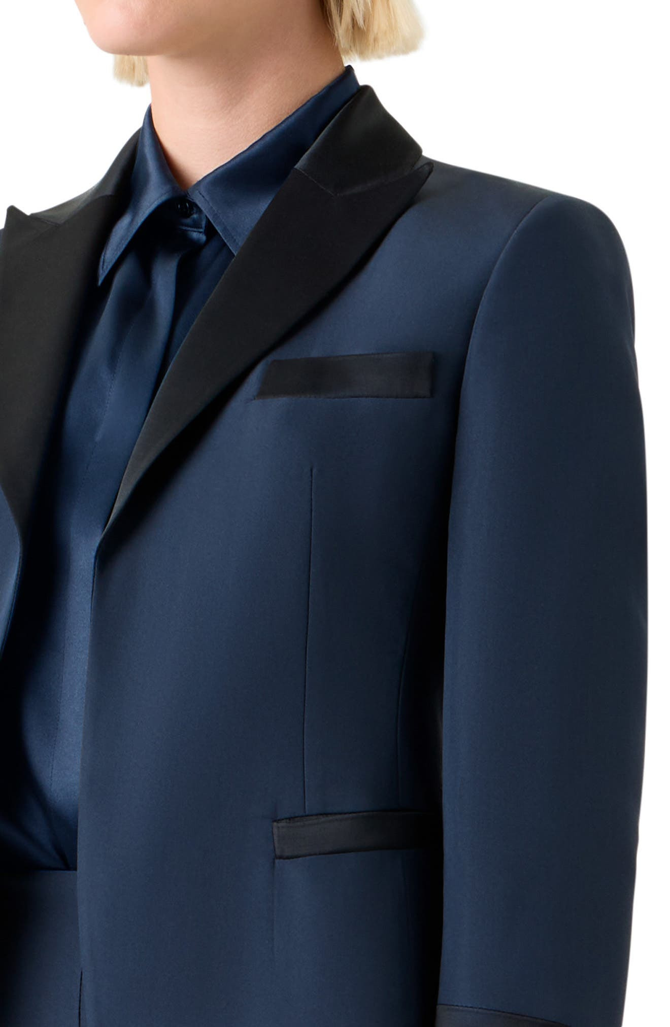 Akris Deneuve Silk Crop Blazer in Navy at Nordstrom - 4