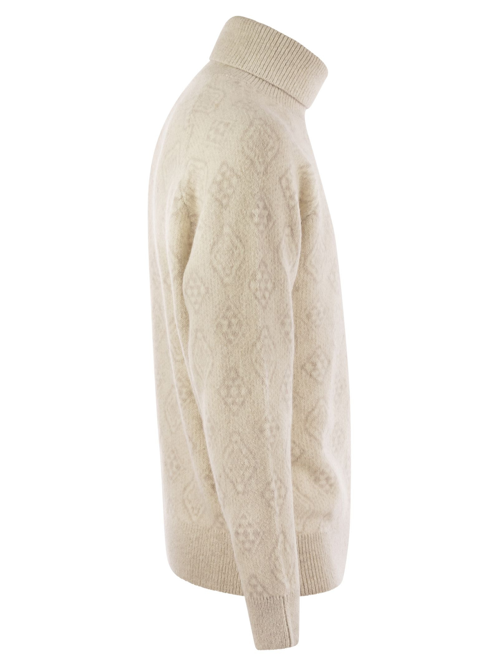 Brunello Cucinelli Men Geometric Jacquard Turtleneck Sweater In Alpaca, Cotton And Wool - 3