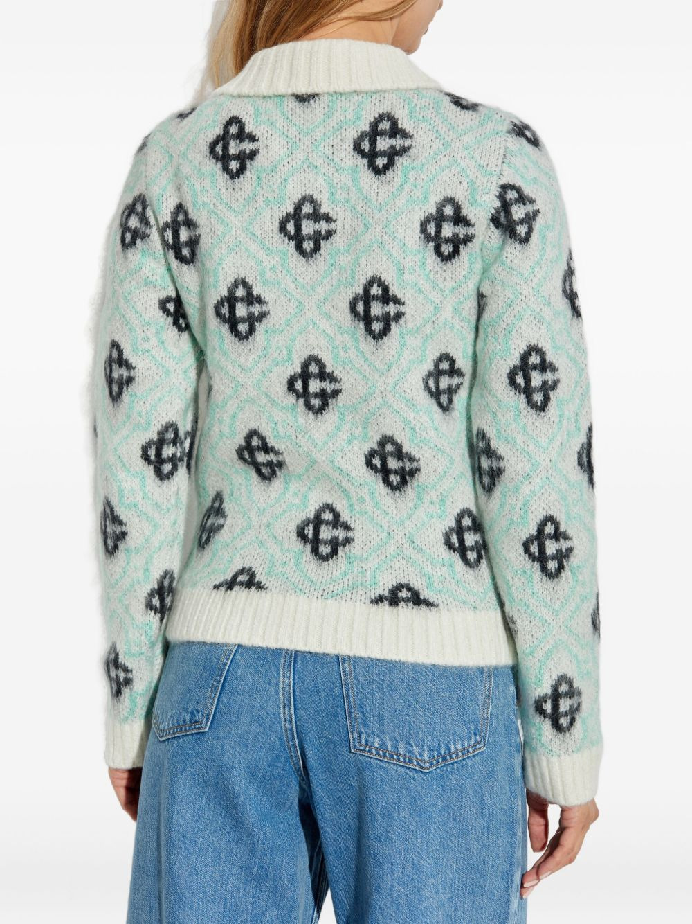 monogram-pattern zip-up cardigan - 3