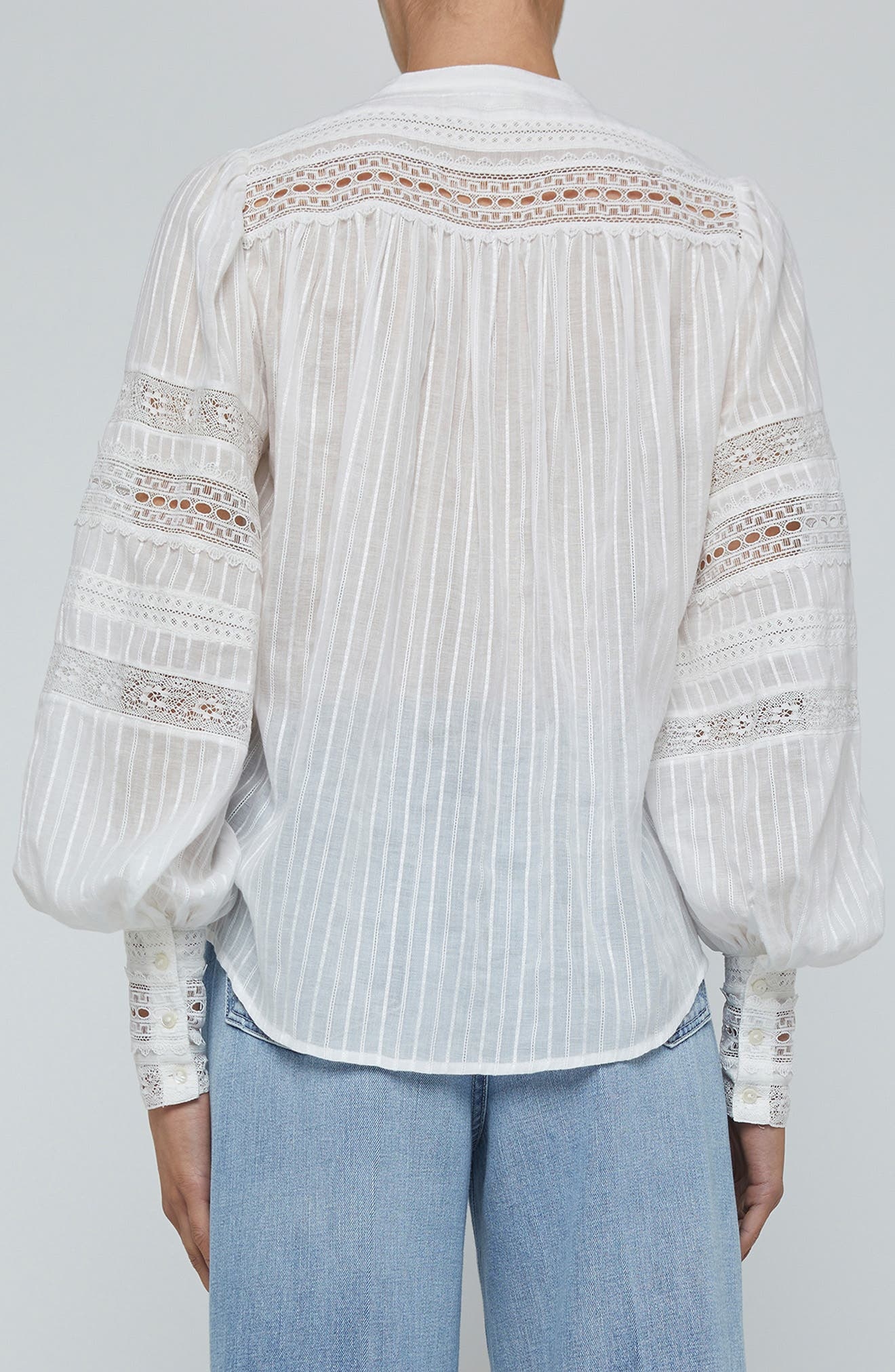 L'AGENCE Kiera Lace Trim Button-Up Top in Ivory at Nordstrom - 2