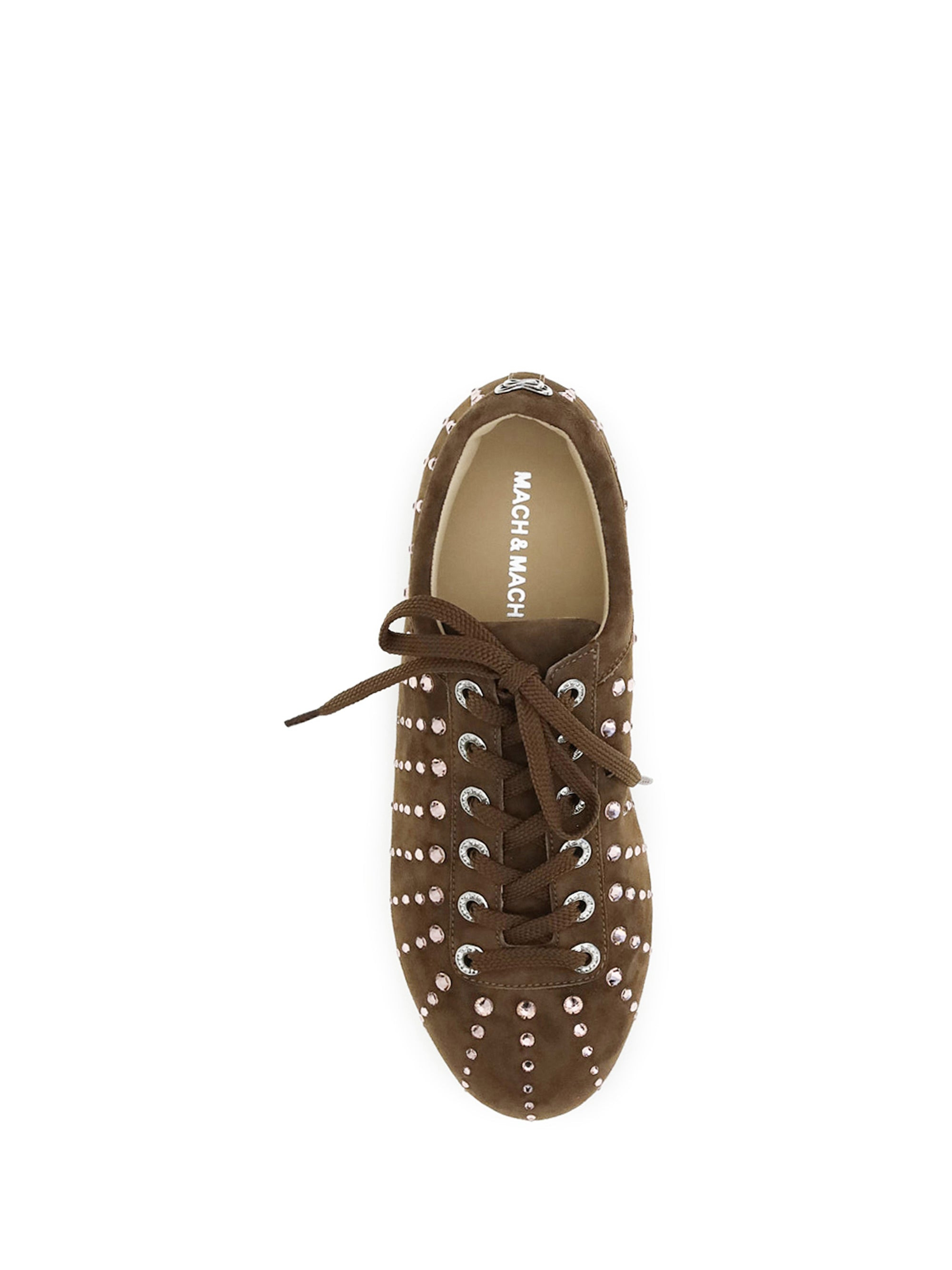 Mach & Mach Women Brown Suede Crystal Ray Ballet Runner (1 - 4