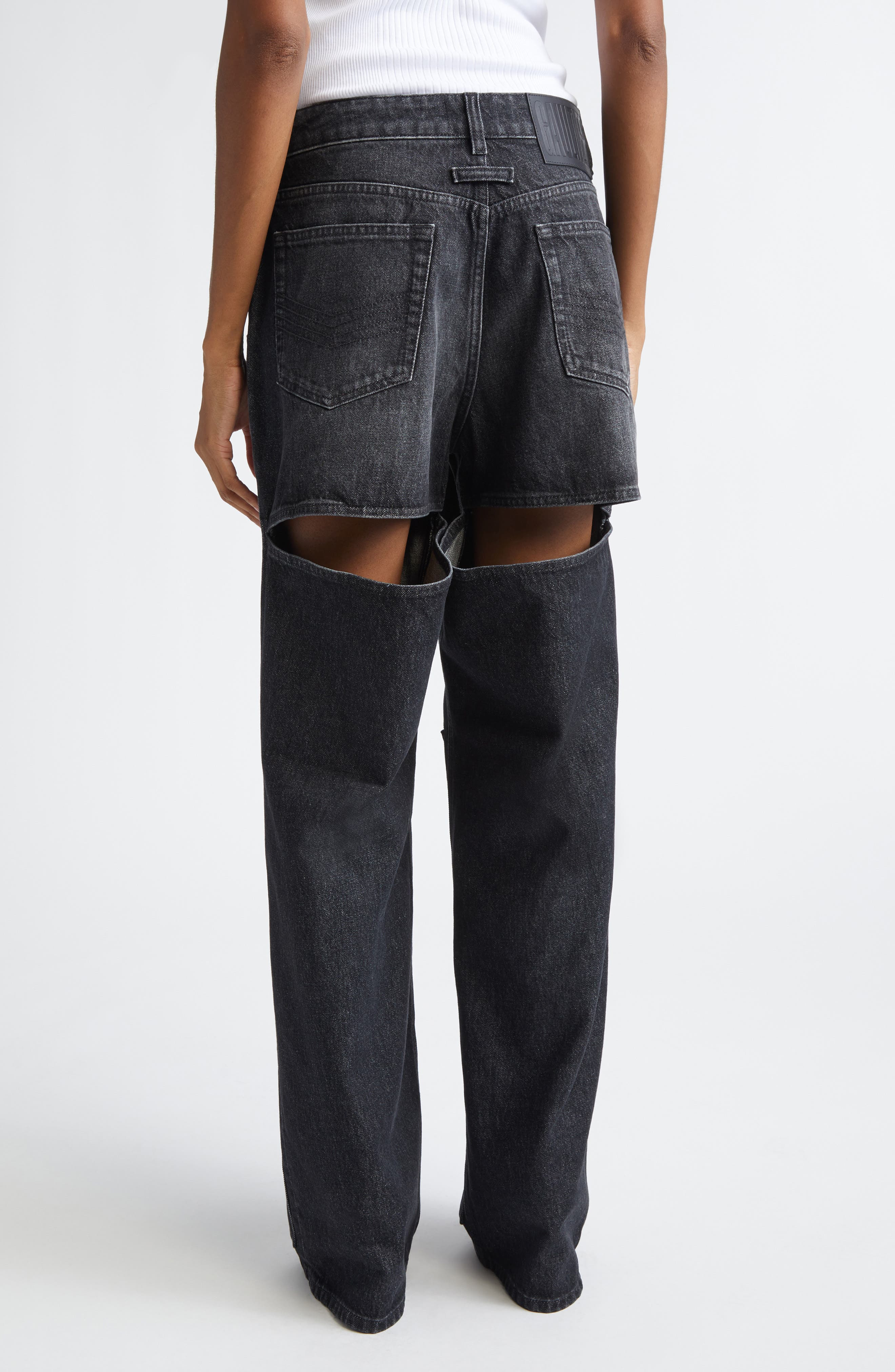 Jean Paul Gaultier Cutout Wide Leg Jeans in Vintage Black at Nordstrom - 3