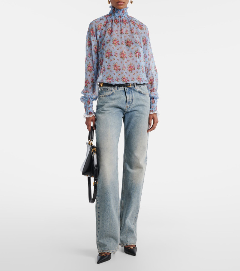 Dolce & Gabbana Leather-trimmed straight jeans outlook