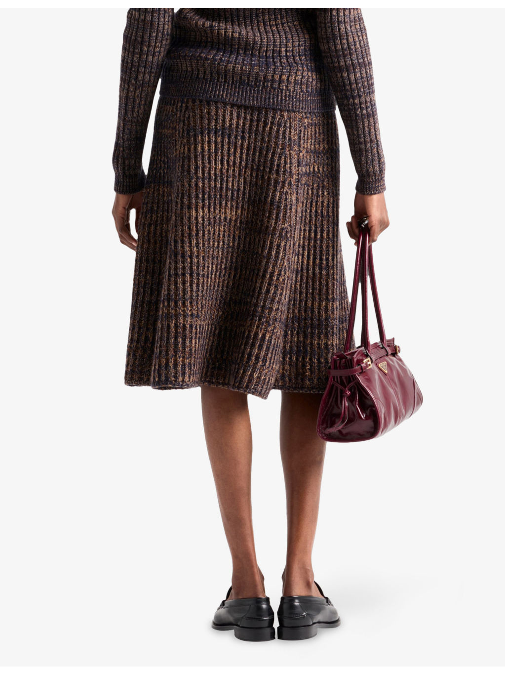 Ribbed Flared Knitted Wool Midi Skirt - 4