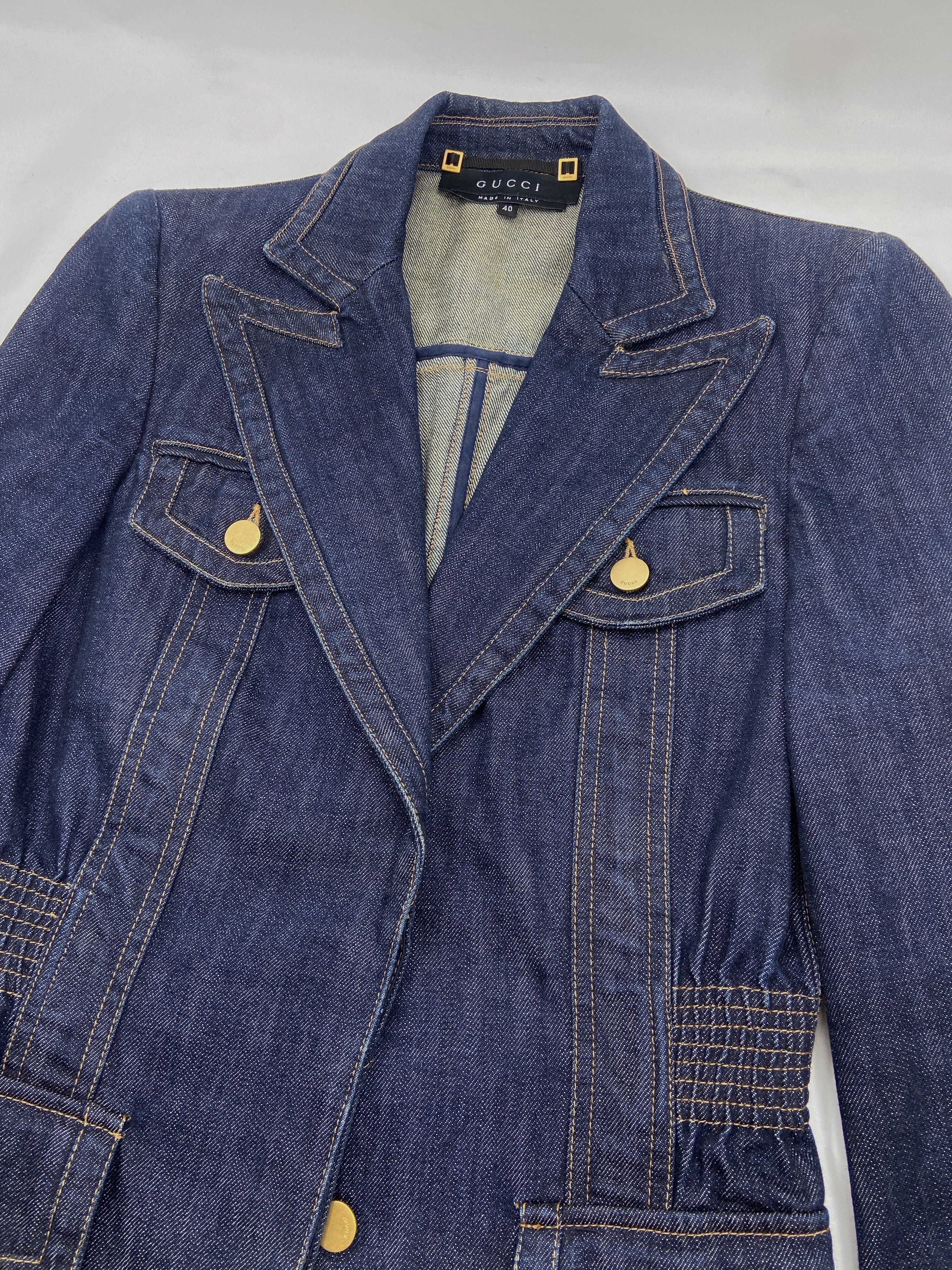 Gucci Fall 2003 Tom Ford Blue Denim Military Blazer Jacket 40 - 4