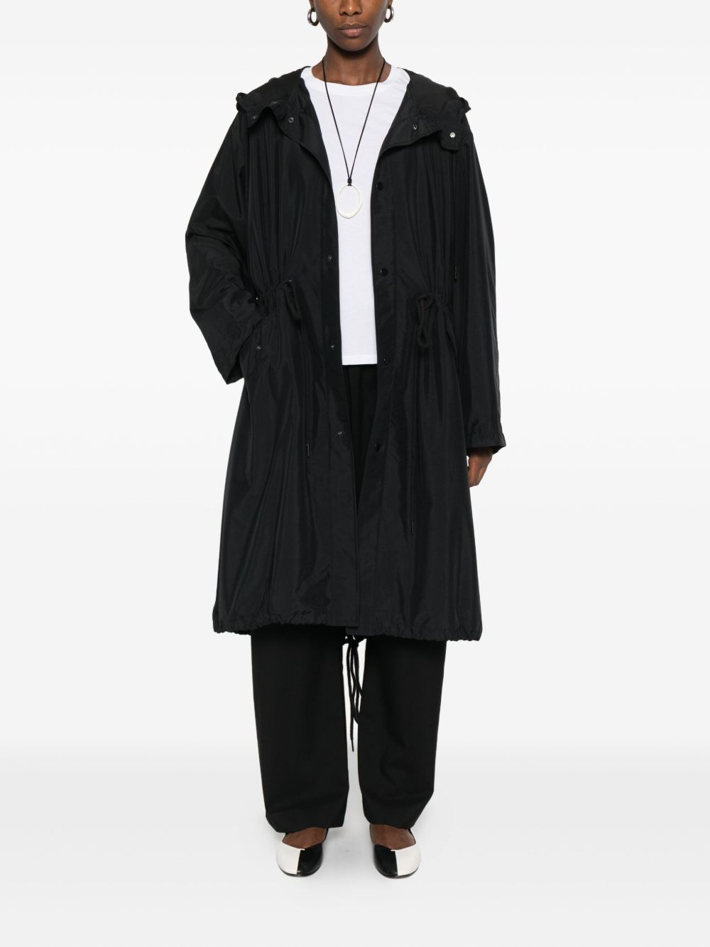 hooded drawstring coat - 2