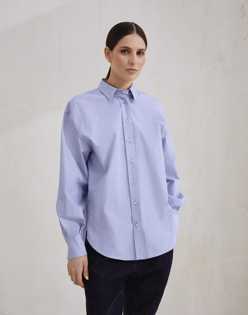 Cotton end-on-end shirt with shiny collar detail - 1