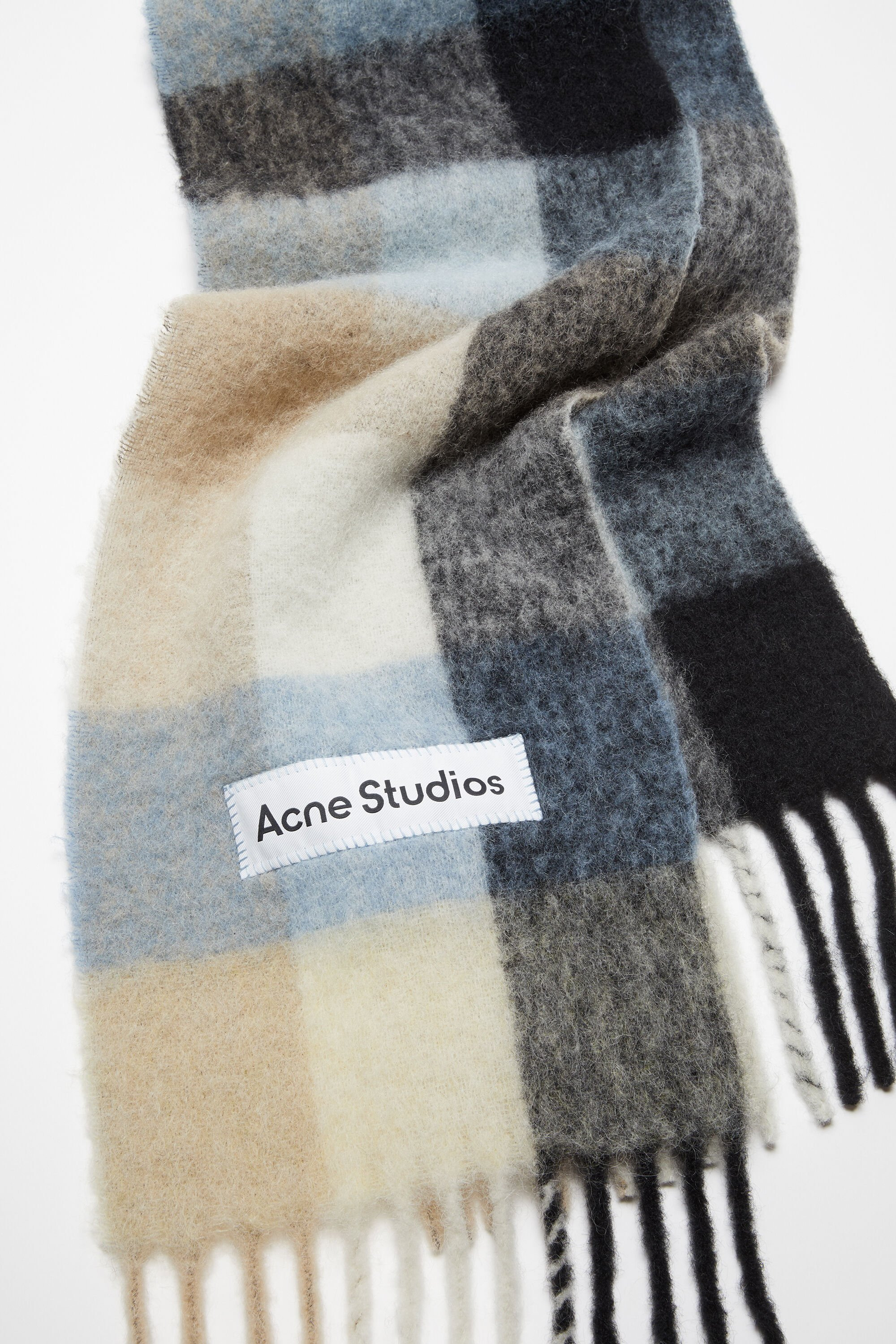 Mohair checked scarf - Blue/beige/black - 4
