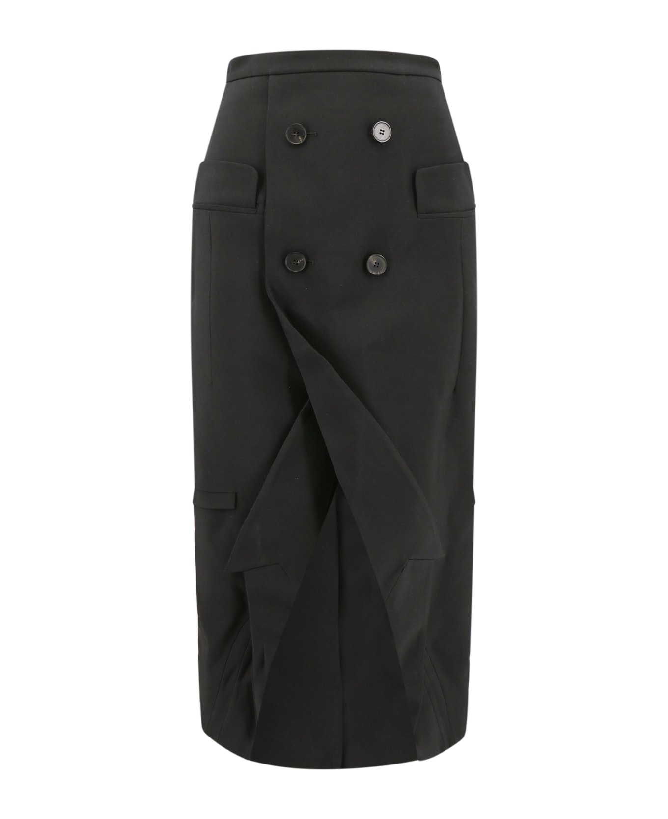 Black Long Sartorial Skirt With Front Split In Wool Woman - 1