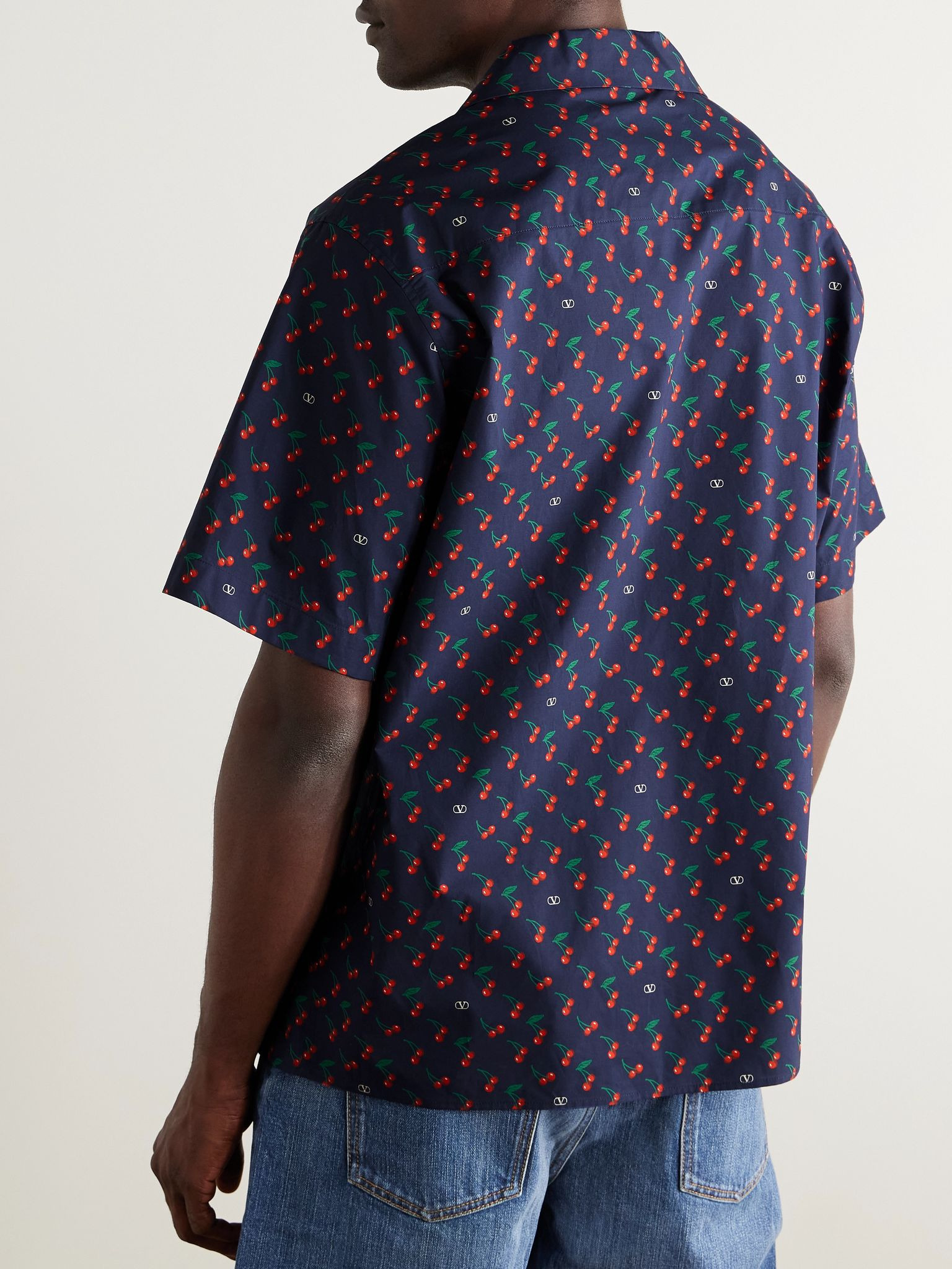 Camp-Collar Printed Cotton-Poplin Shirt Blue - 3