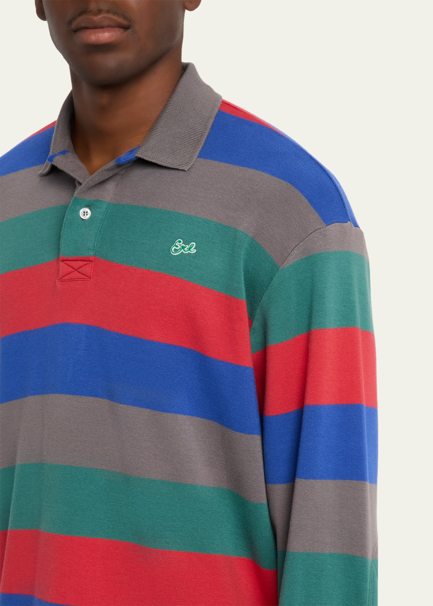 Men's Color Block Stripe Long-Sleeve Polo Shirt - 5