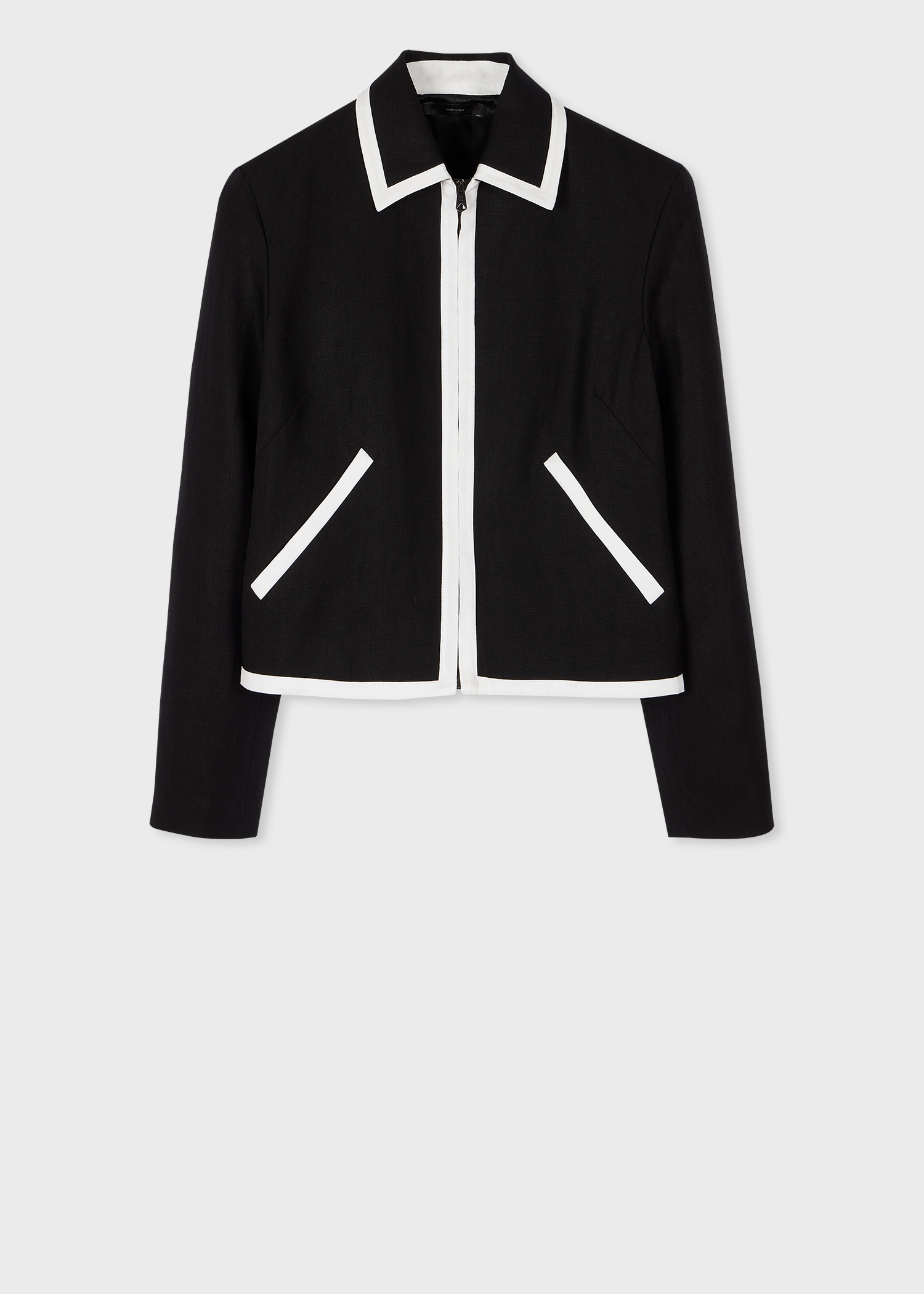 Women's Black Linen Zip Jacket - 1