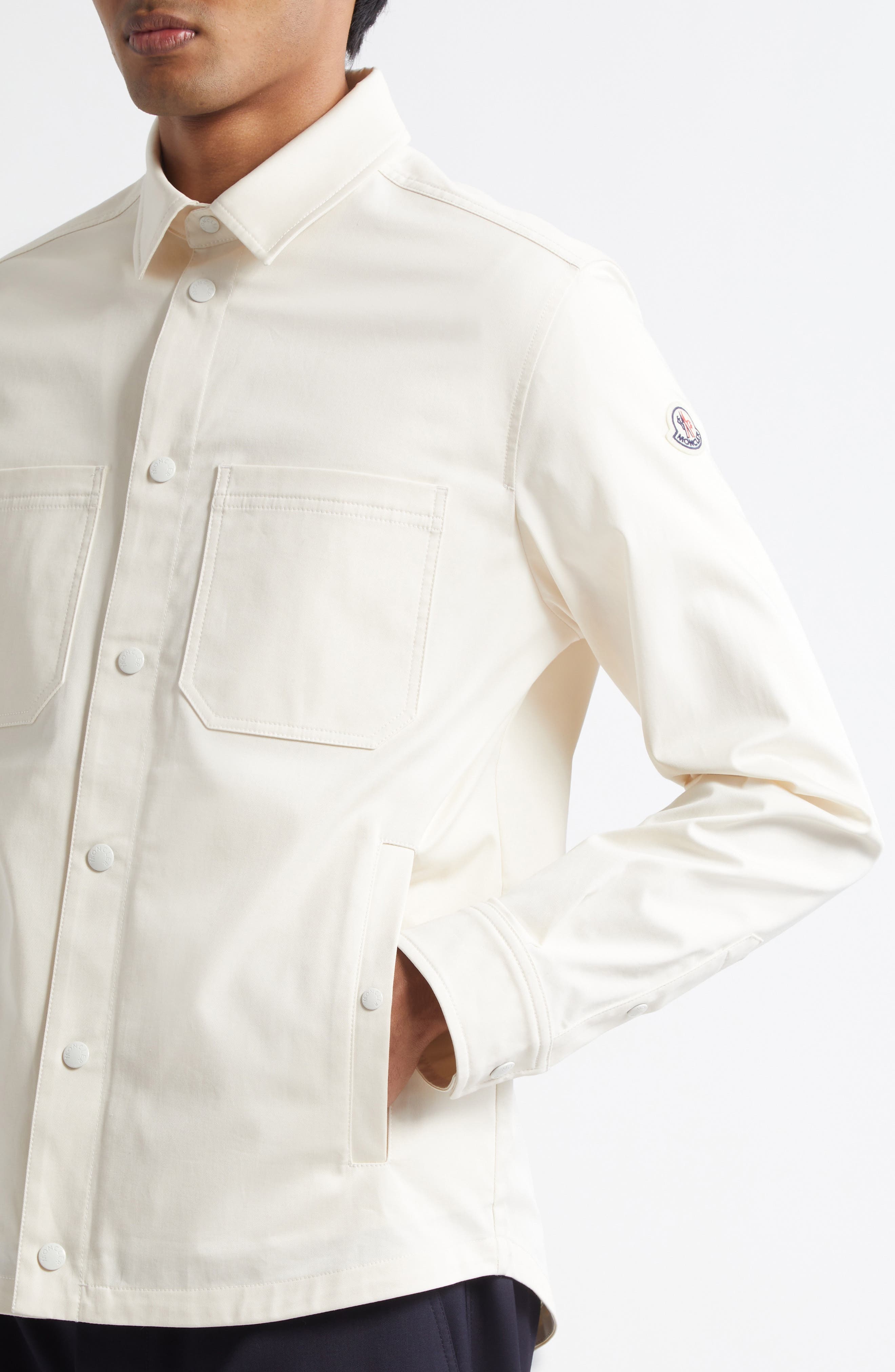 Moncler Stretch Cotton Shirt Jacket in White at Nordstrom - 4