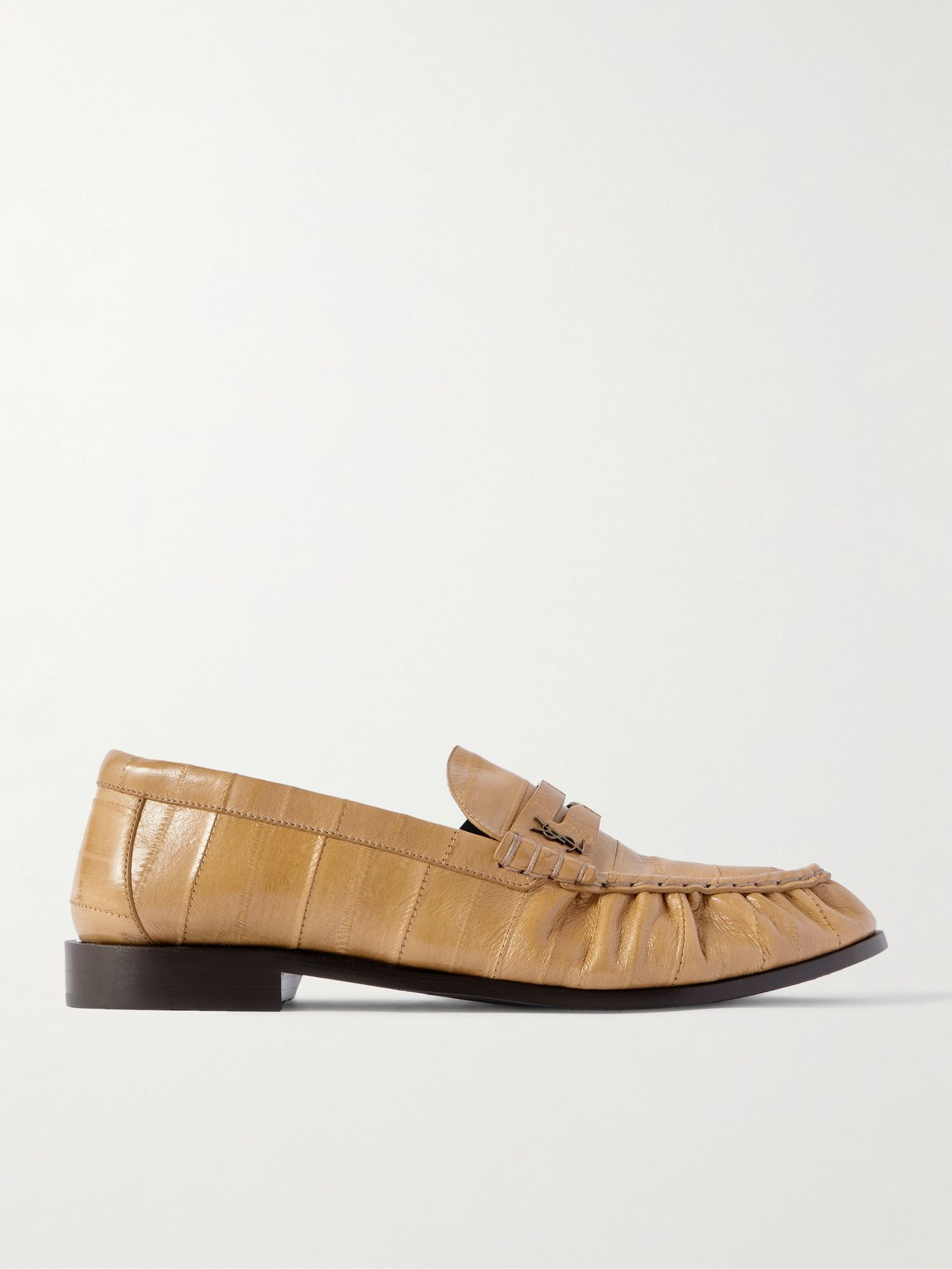 Le Loafer Monogram Logo-Appliquéd Eel Penny Loafers Beige - 1